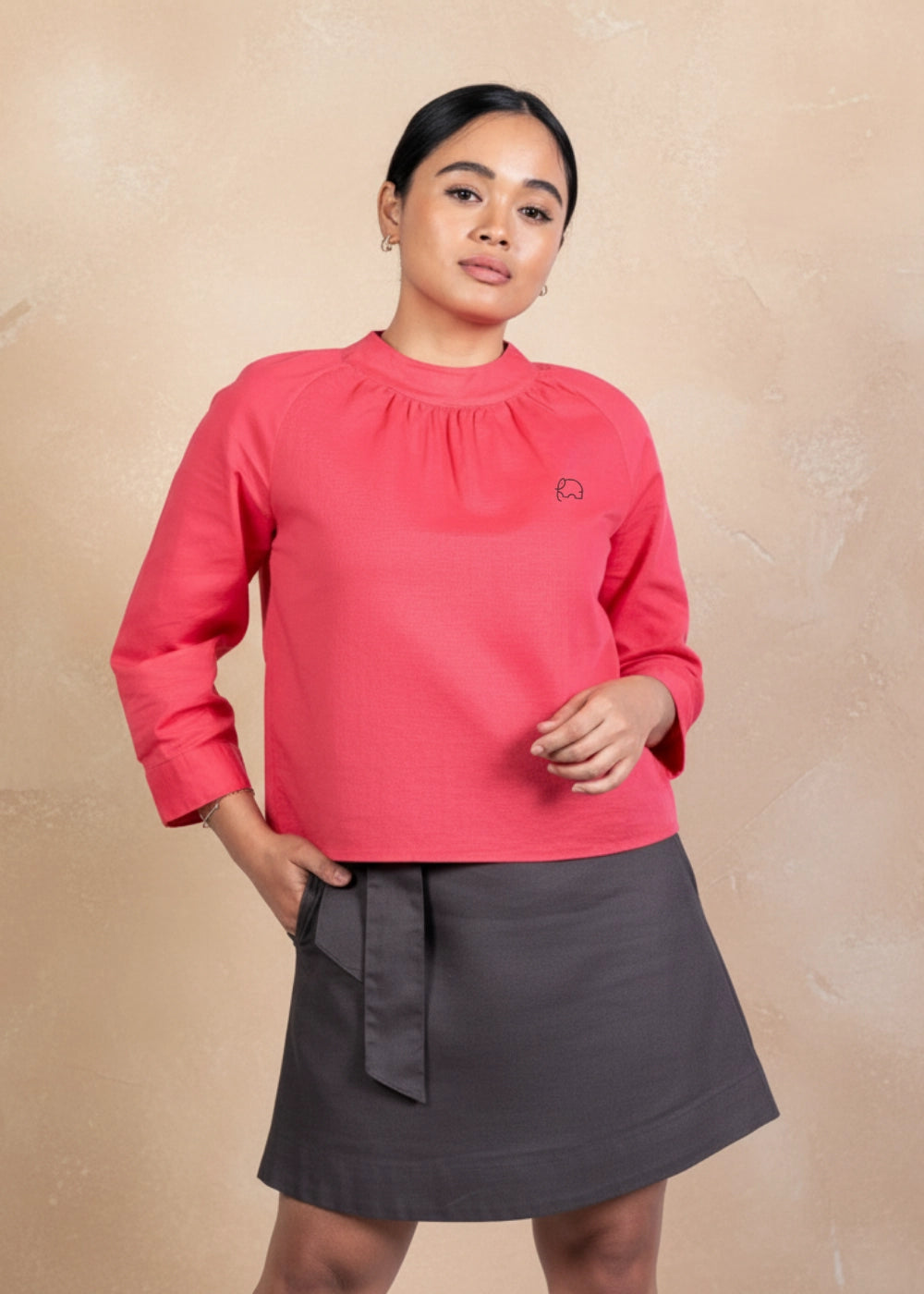 Fuchsia Elegance High Neck Linen-Cotton Top | Karee Sustainable Fashion