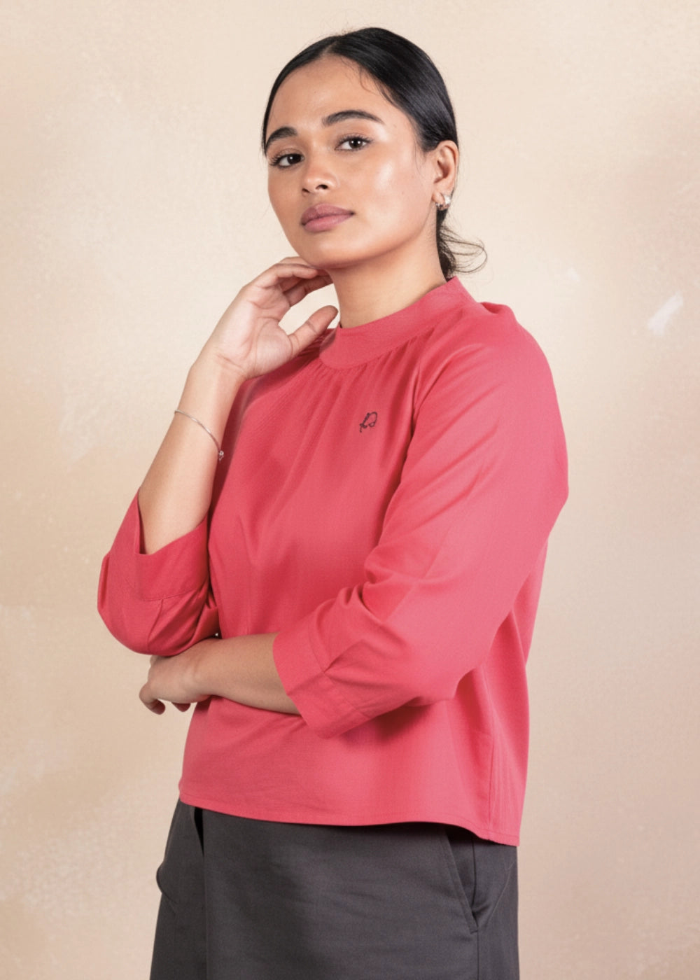 Fuchsia Elegance High Neck Linen-Cotton Top | Karee Sustainable Fashion