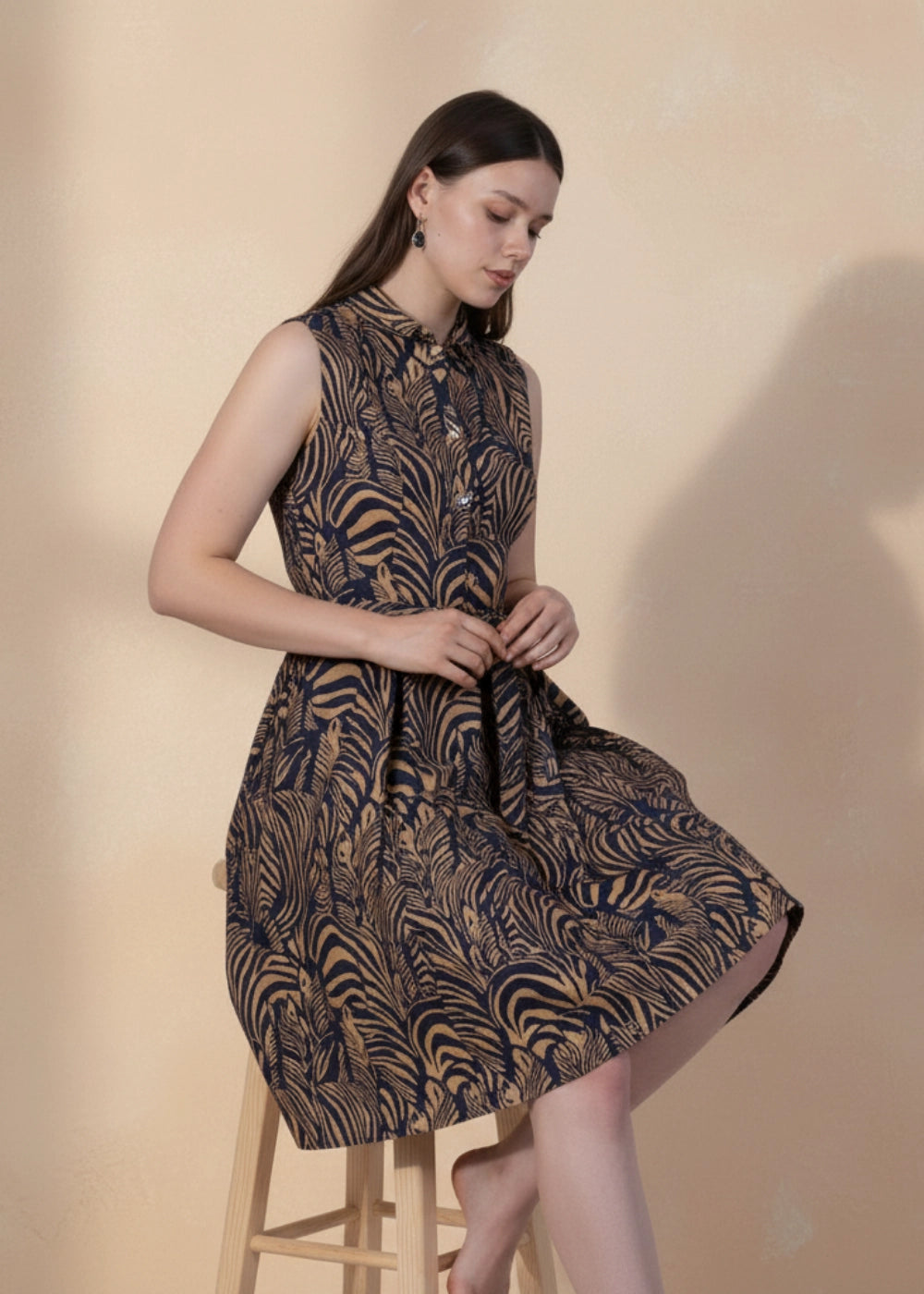 Linen Enchantment Button-Up Printed Midi Dress