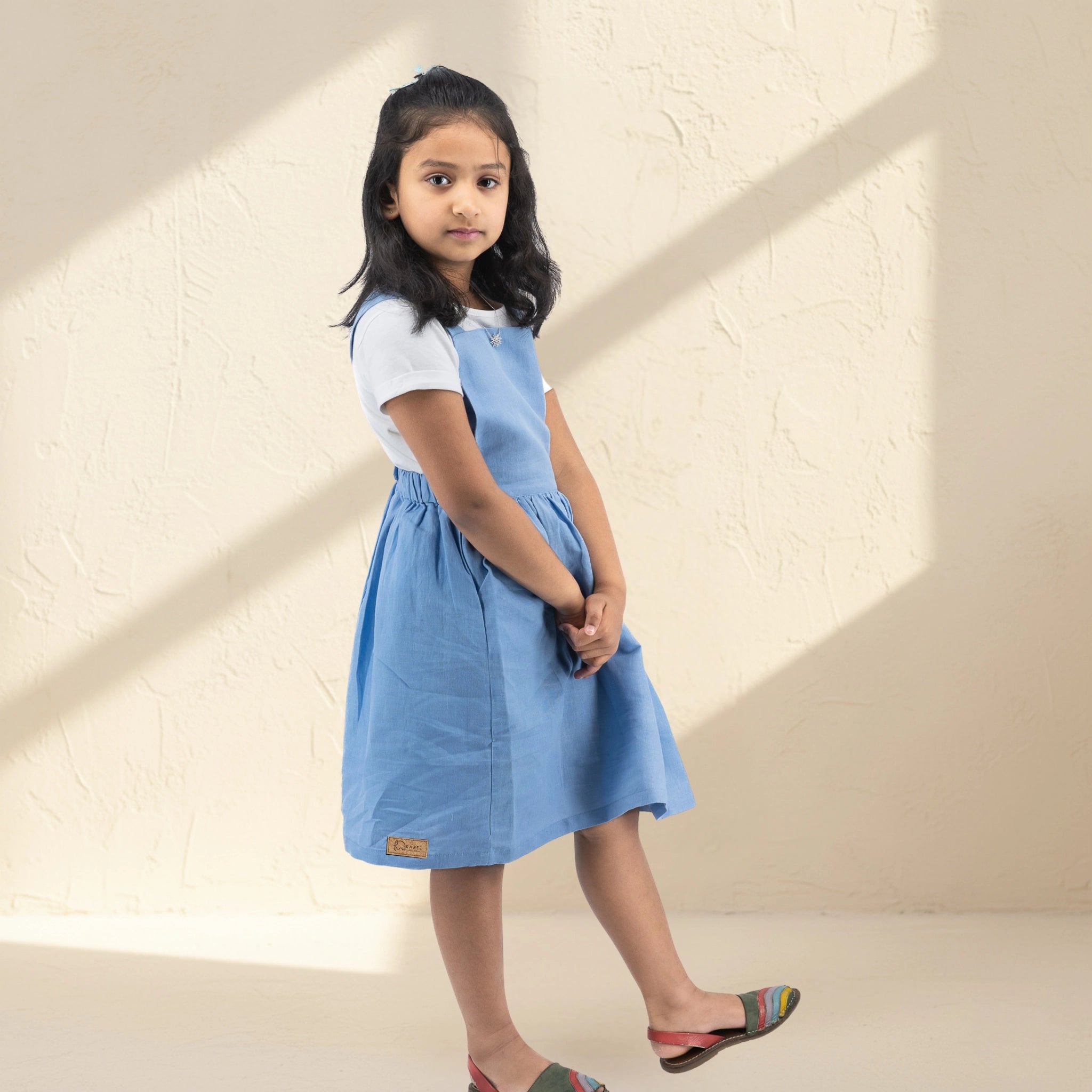 Cerulean Blue Linen Cotton Pinafore for Girls | Karee Sustainable Kidswear Kids Karee