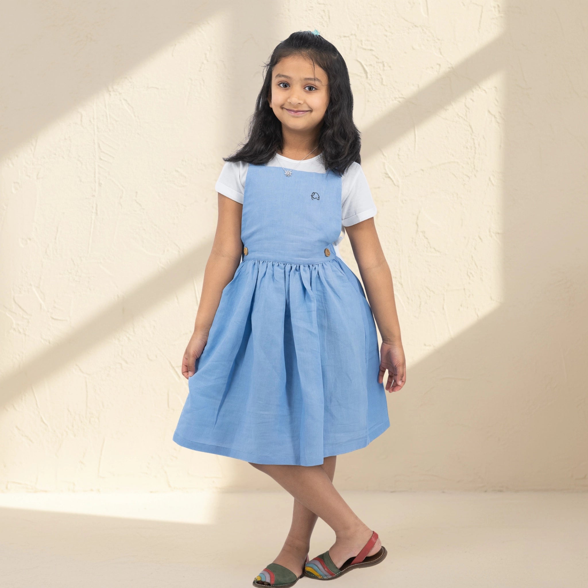 Cerulean Blue Linen Cotton Pinafore for Girls | Karee Sustainable Kidswear Kids Karee