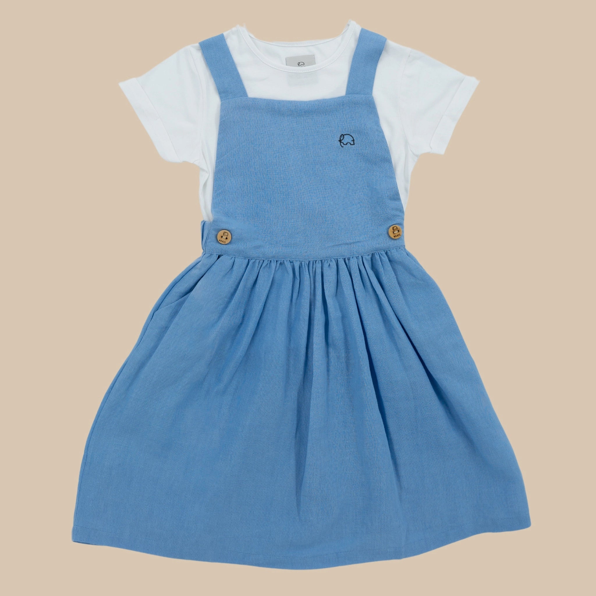 Cerulean Blue Linen Cotton Pinafore for Girls | Karee Sustainable Kidswear Kids Karee