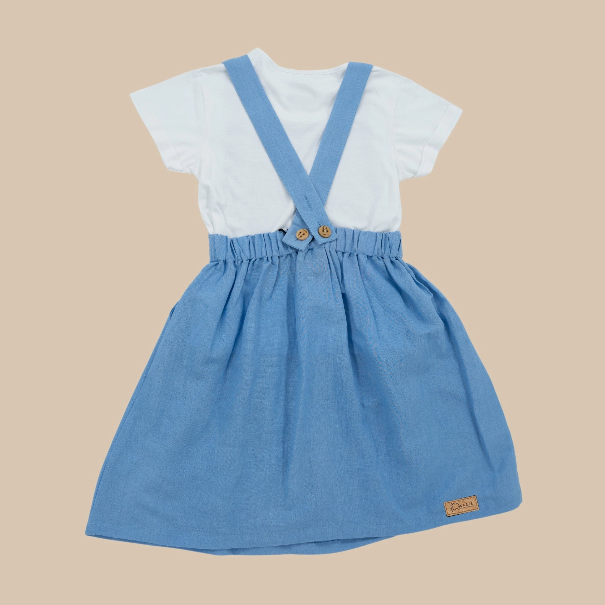 Cerulean Blue Linen Cotton Pinafore for Girls | Karee Sustainable Kidswear Kids Karee