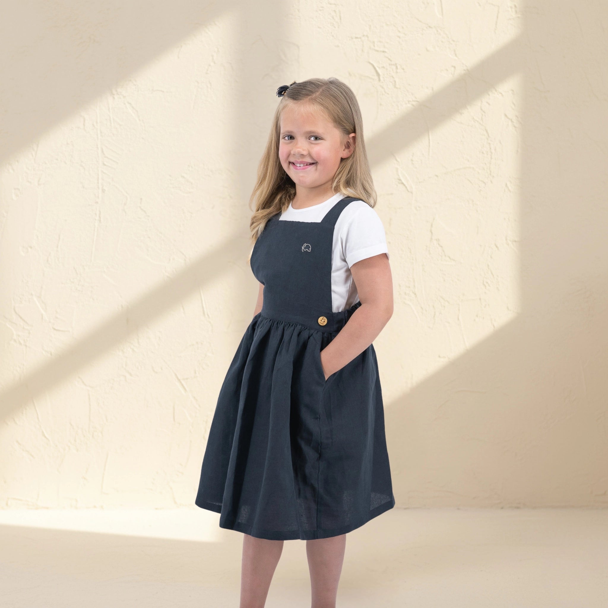 Ebony Black Linen Cotton Pinafore Set | Sustainable Kidswear Karee