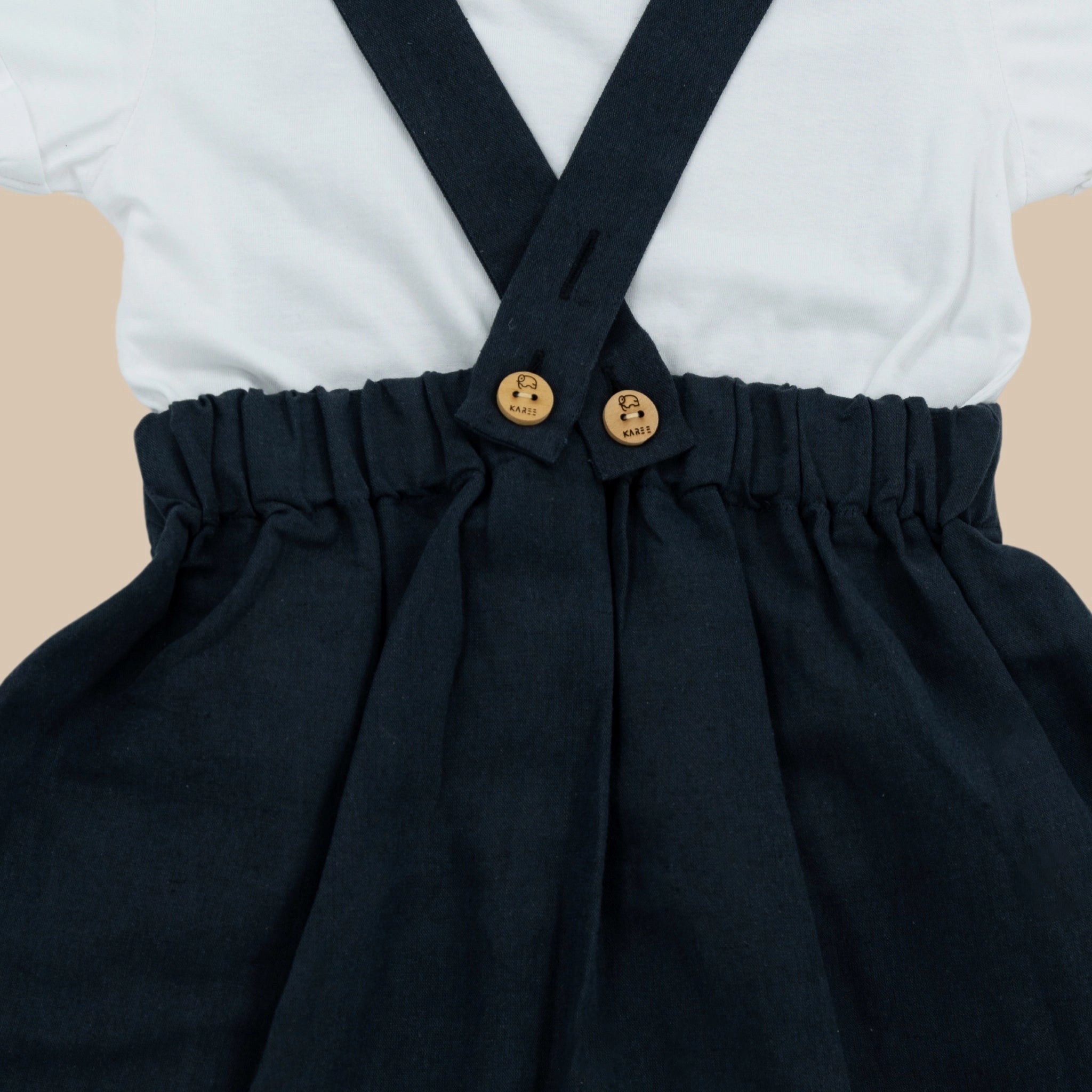 Ebony Black Linen Cotton Pinafore Set | Karee Sustainable Kidswear Kids Karee