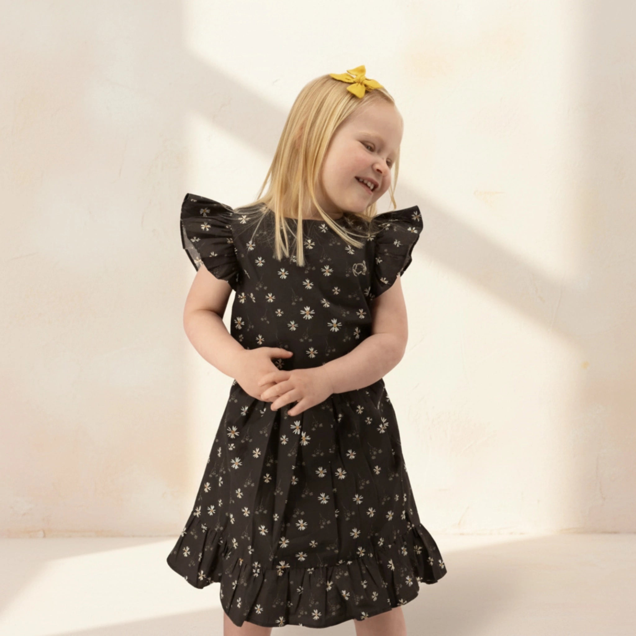Black Floral Cotton Dress for Girls