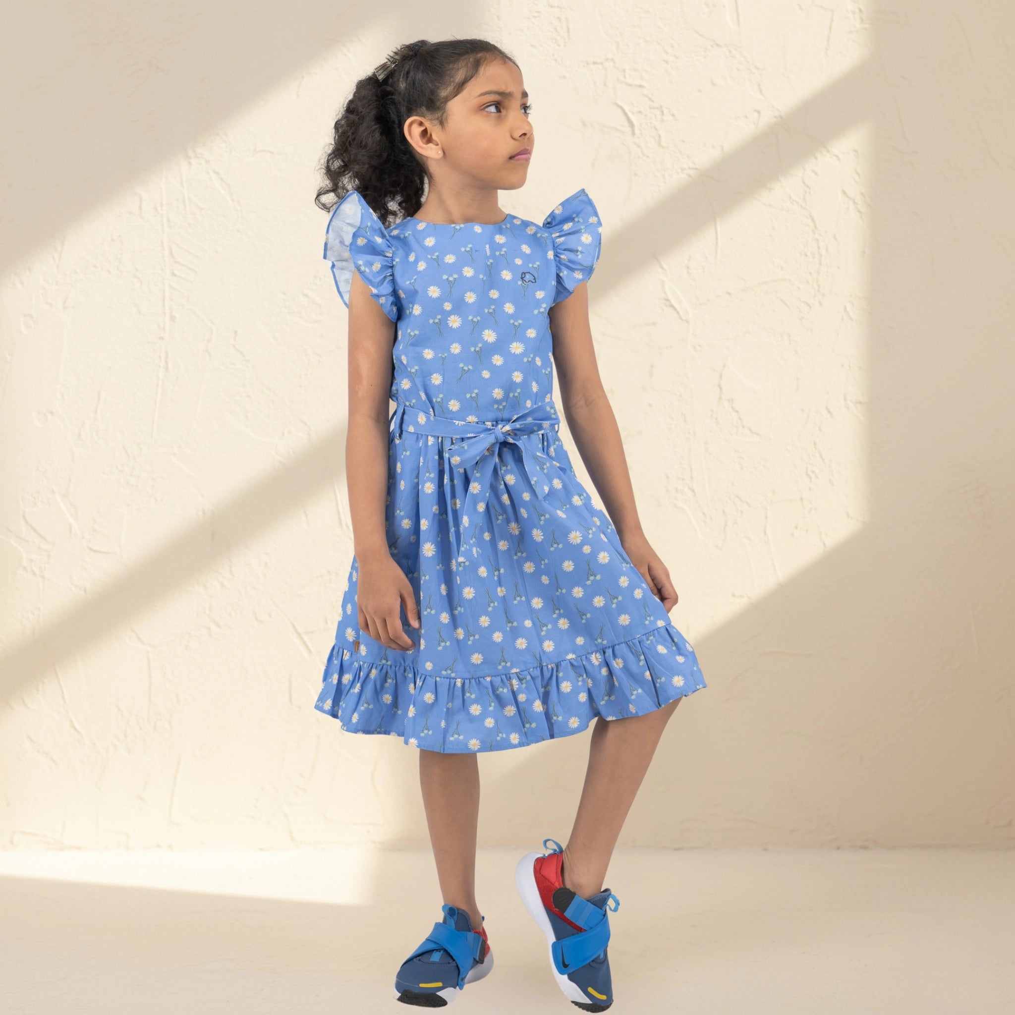 Corn Flour Blue Cotton Dress for Girls | Sustainable Kidswear Karee Corn Flour Blue Cotton Dress for Girls | Sustainable Kidswear Karee