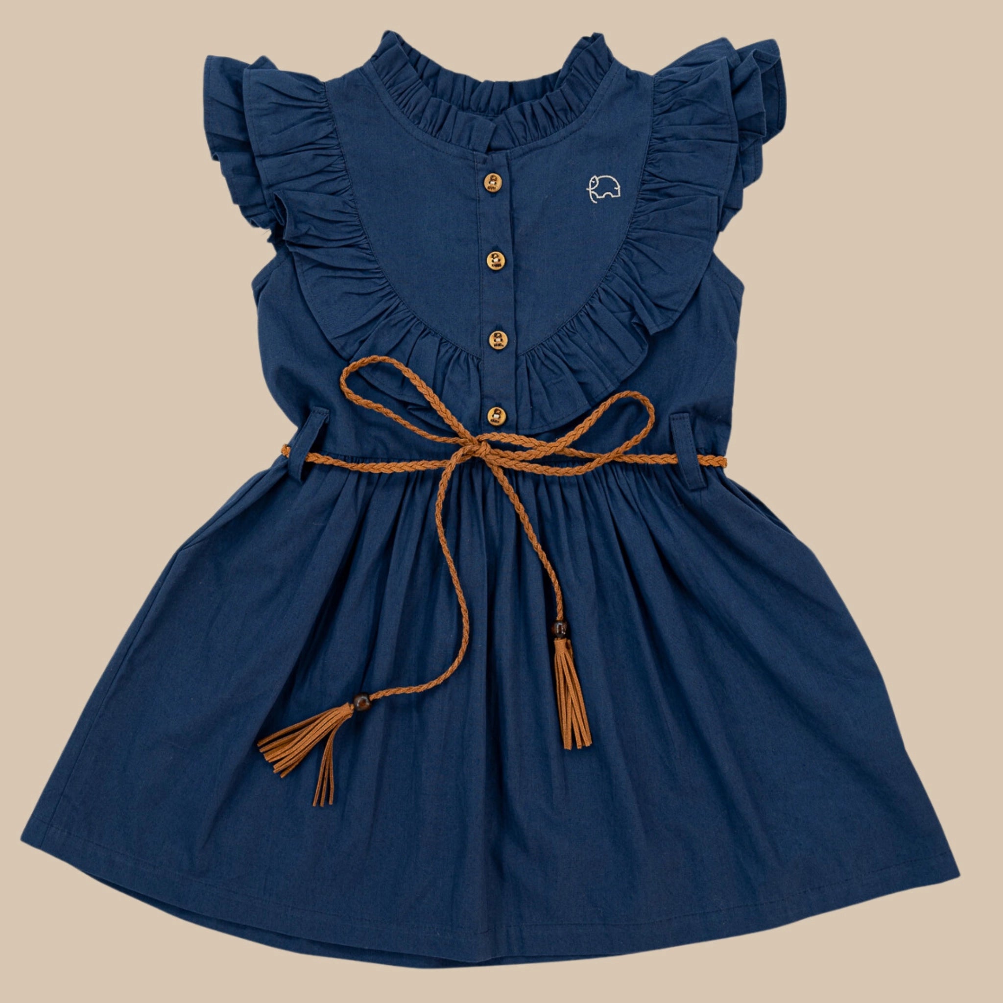 Navy Blue Butterfly Sleeve Cotton Dress for Girls | Karee Limited Edit Navy Blue Butterfly Sleeve Cotton Dress for Girls | Karee Limited Edit