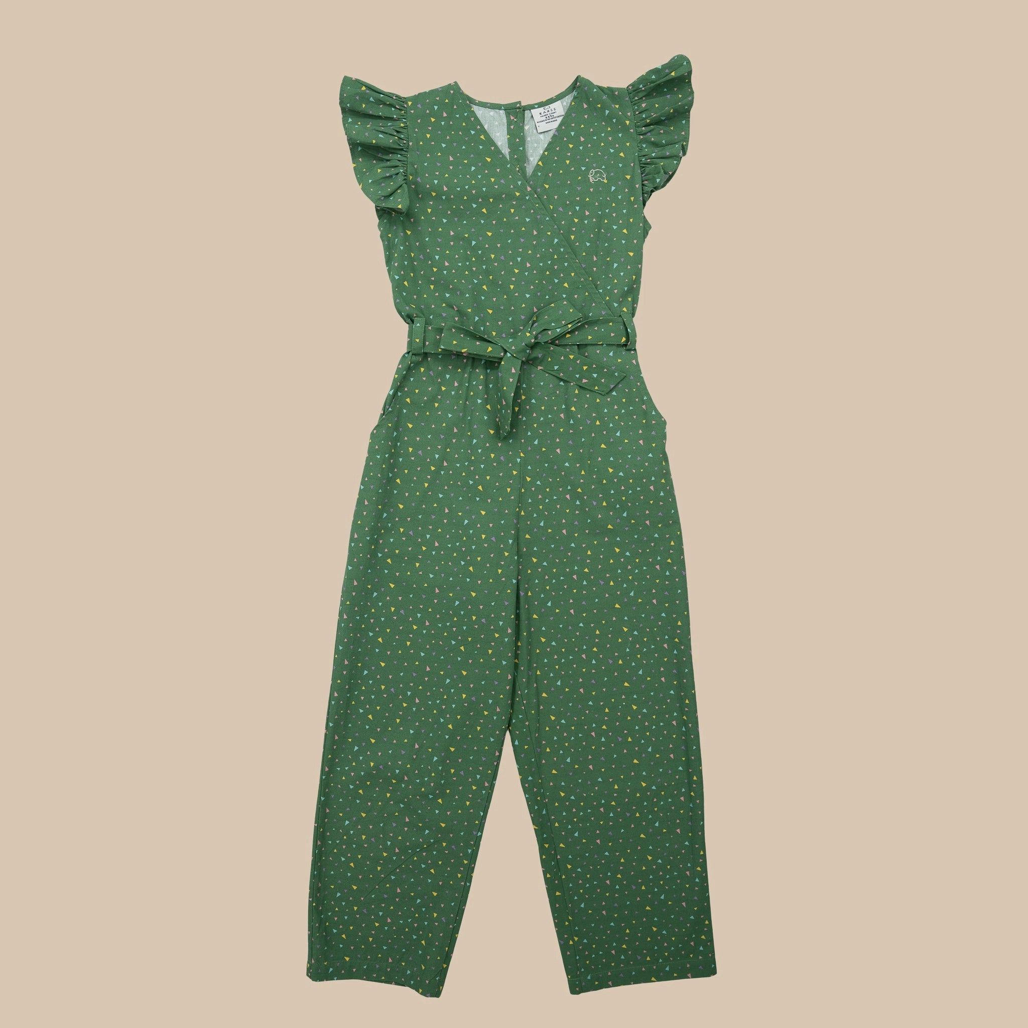 Green Confetti Cotton V-Neck Jumpsuit for Girls | Karee Sustainable Kidswear Kids Karee
