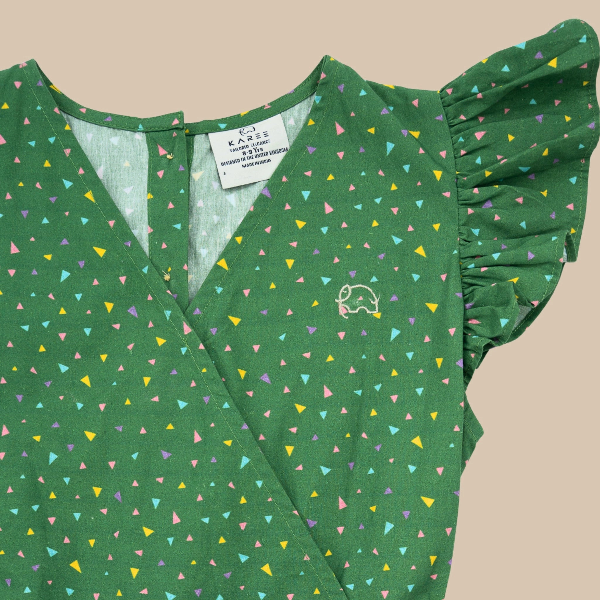 Green Confetti Cotton V-Neck Jumpsuit for Girls | Karee Sustainable Kidswear - Age 3-4