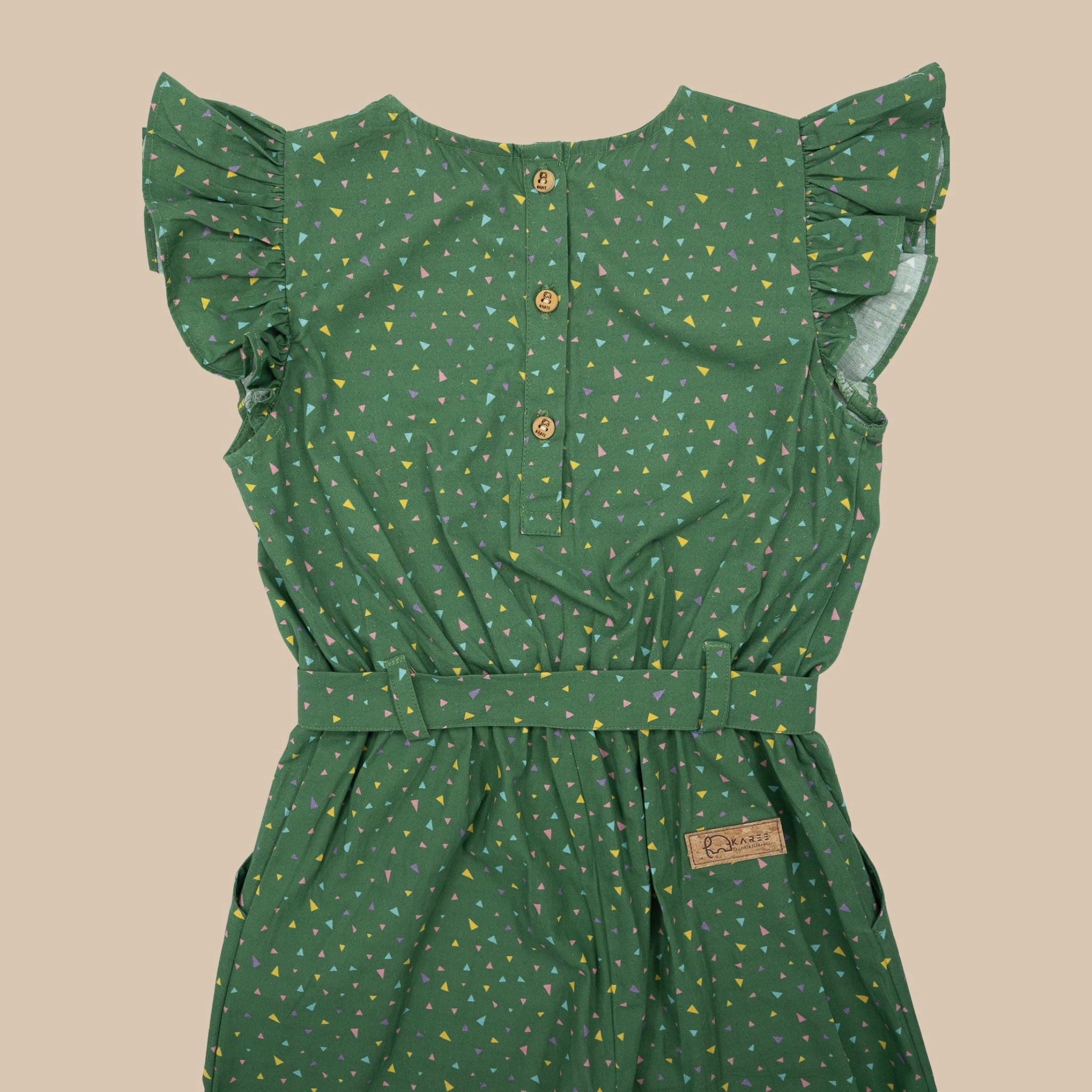 Green Confetti Cotton V-Neck Jumpsuit for Girls | Karee Sustainable Kidswear Kids Karee