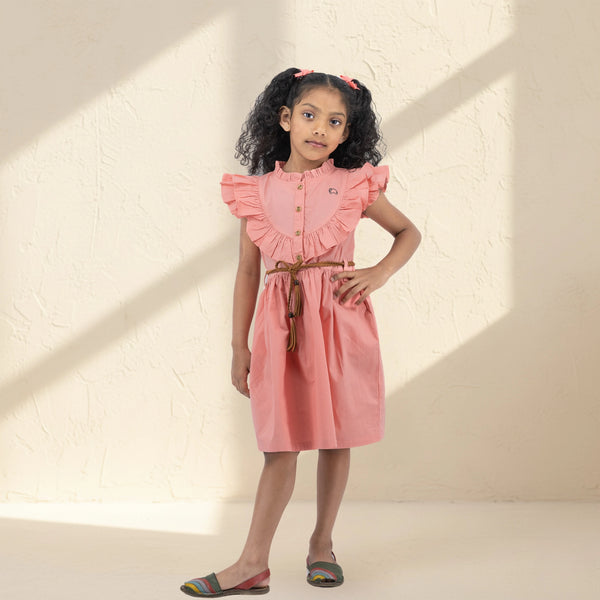 Peach & Cream Cotton Dress for Girls | Karee Sustainable Kidswear