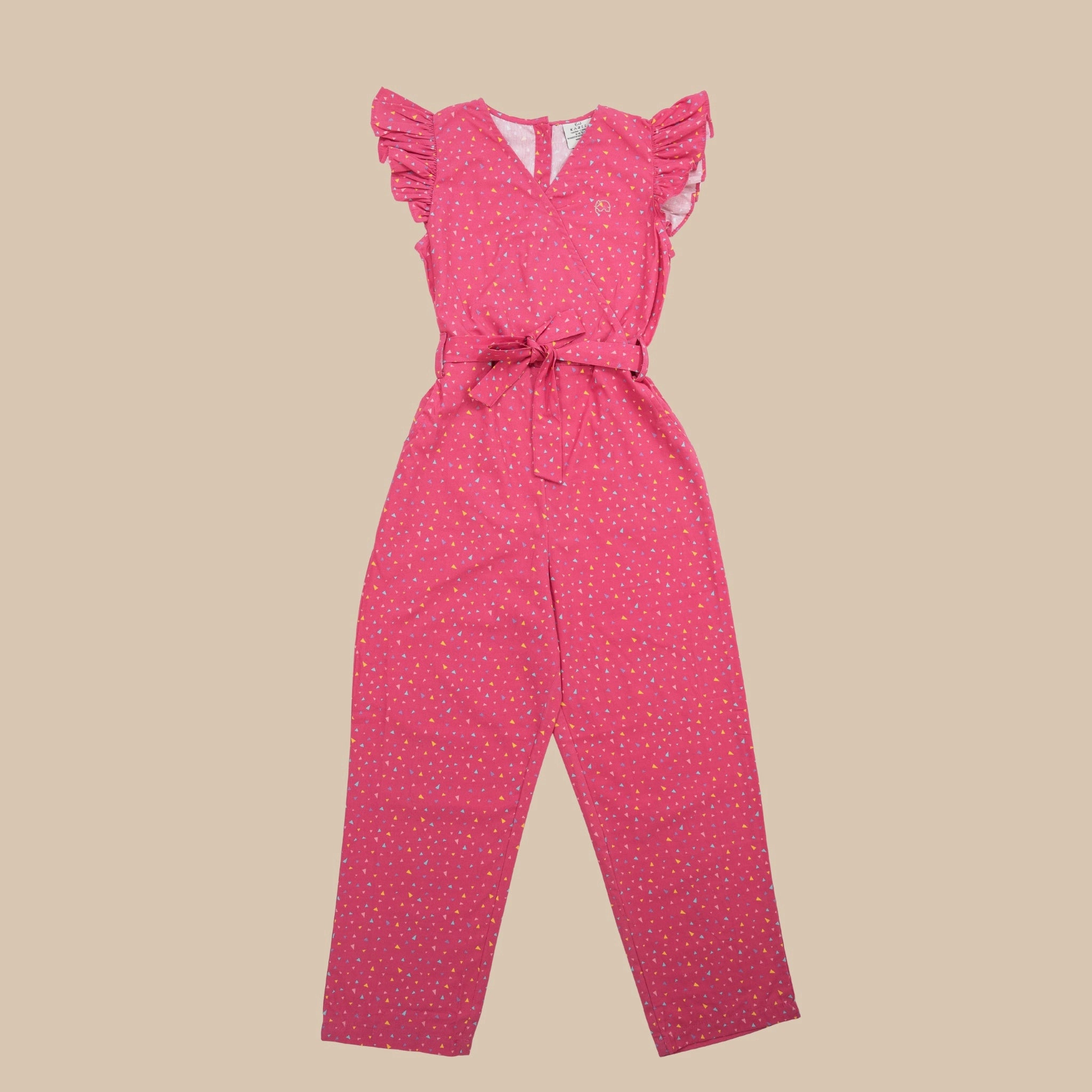 Red Rose Cotton Jumpsuit for Girls | Karee Sustainable Kidswear