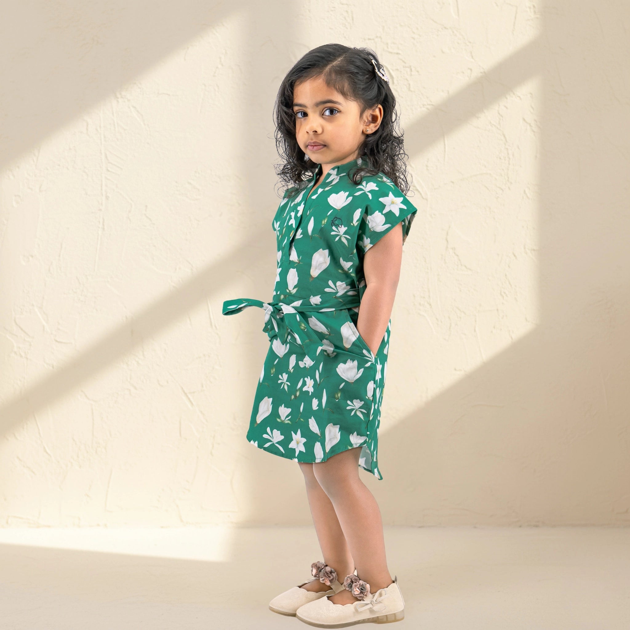 Bottle Green Cotton Shirt Dress for Girls | Karee Sustainable Kidswear Kids Karee
