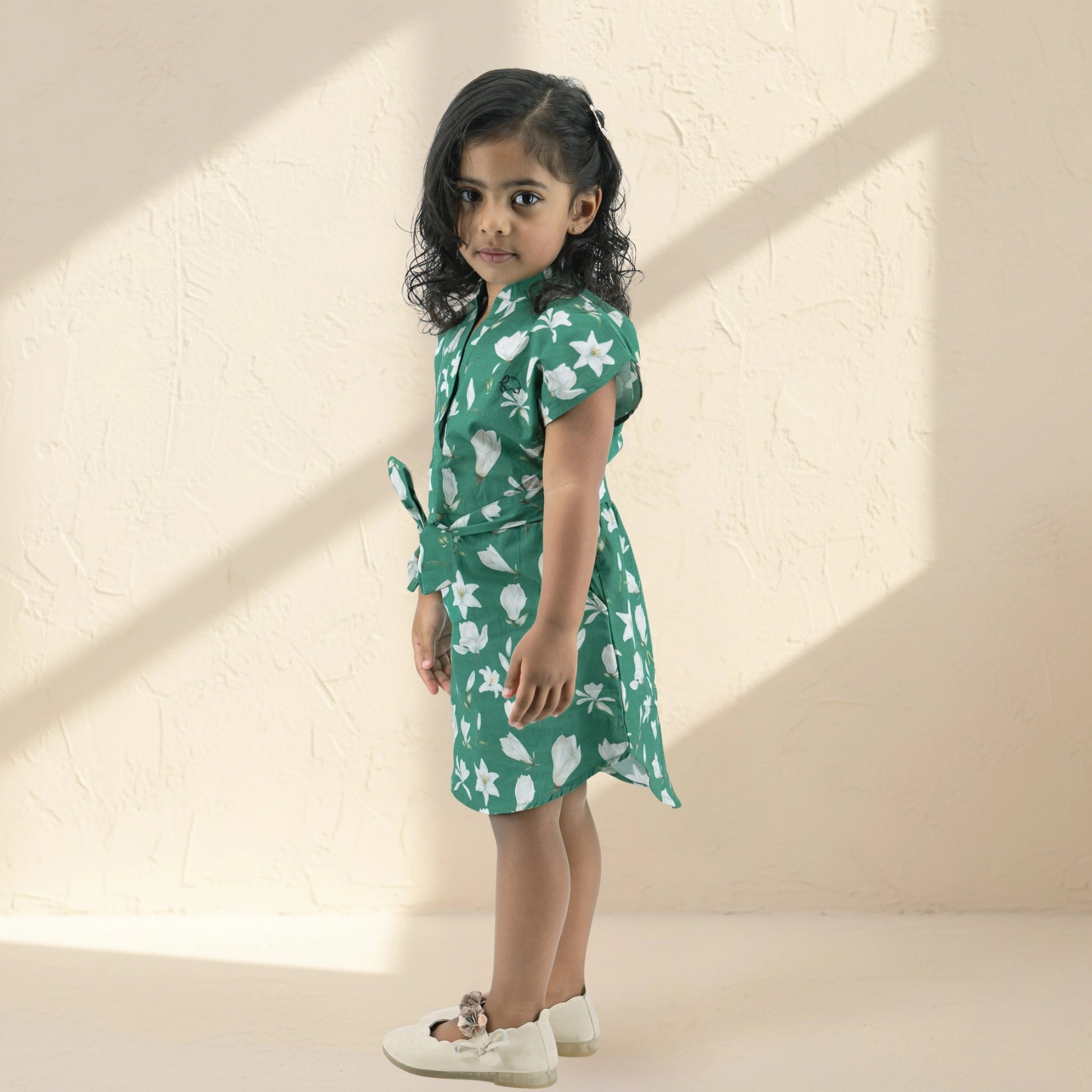 Bottle Green Cotton Shirt Dress for Girls | Karee Sustainable Kidswear Kids Karee