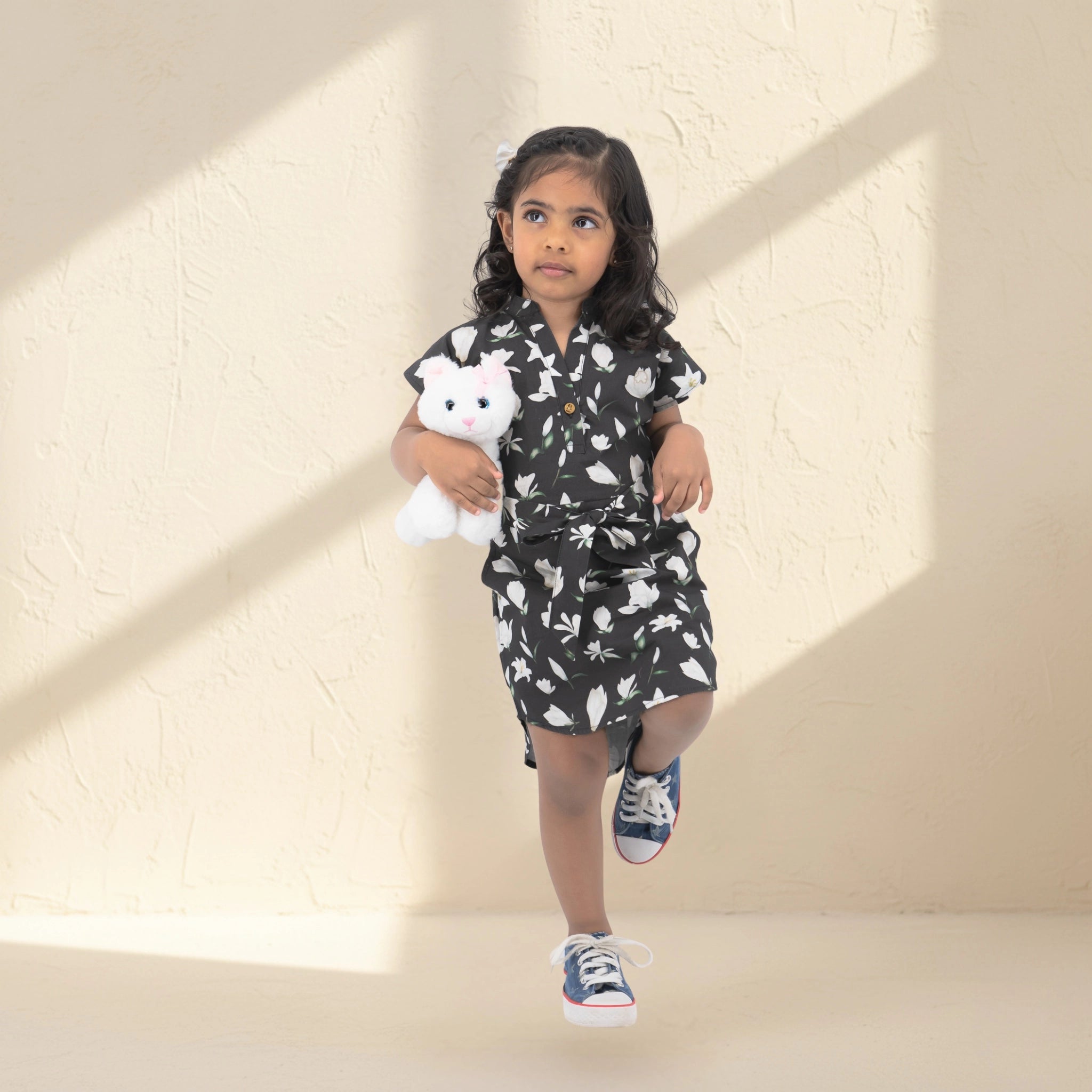 Black Lilly Blossom Cotton Shirt Dress for Girls | Karee Sustainable Kidswear Kids Karee