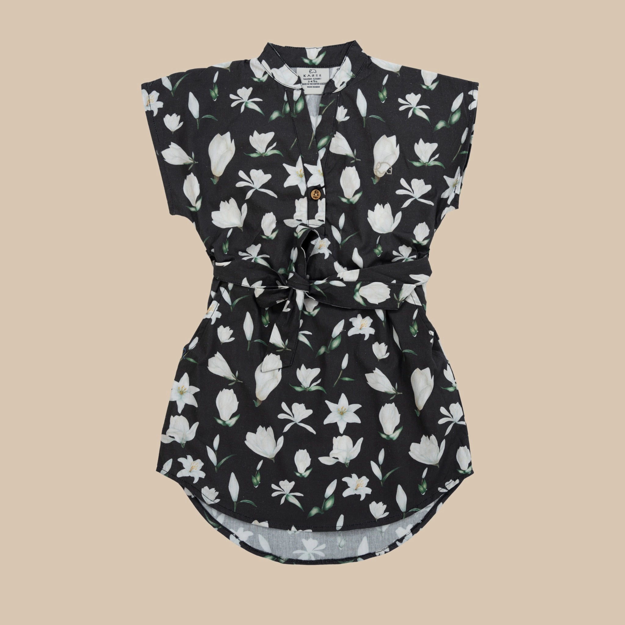 Black Lilly Blossom Cotton Shirt Dress for Girls | Karee Sustainable Kidswear Kids Karee