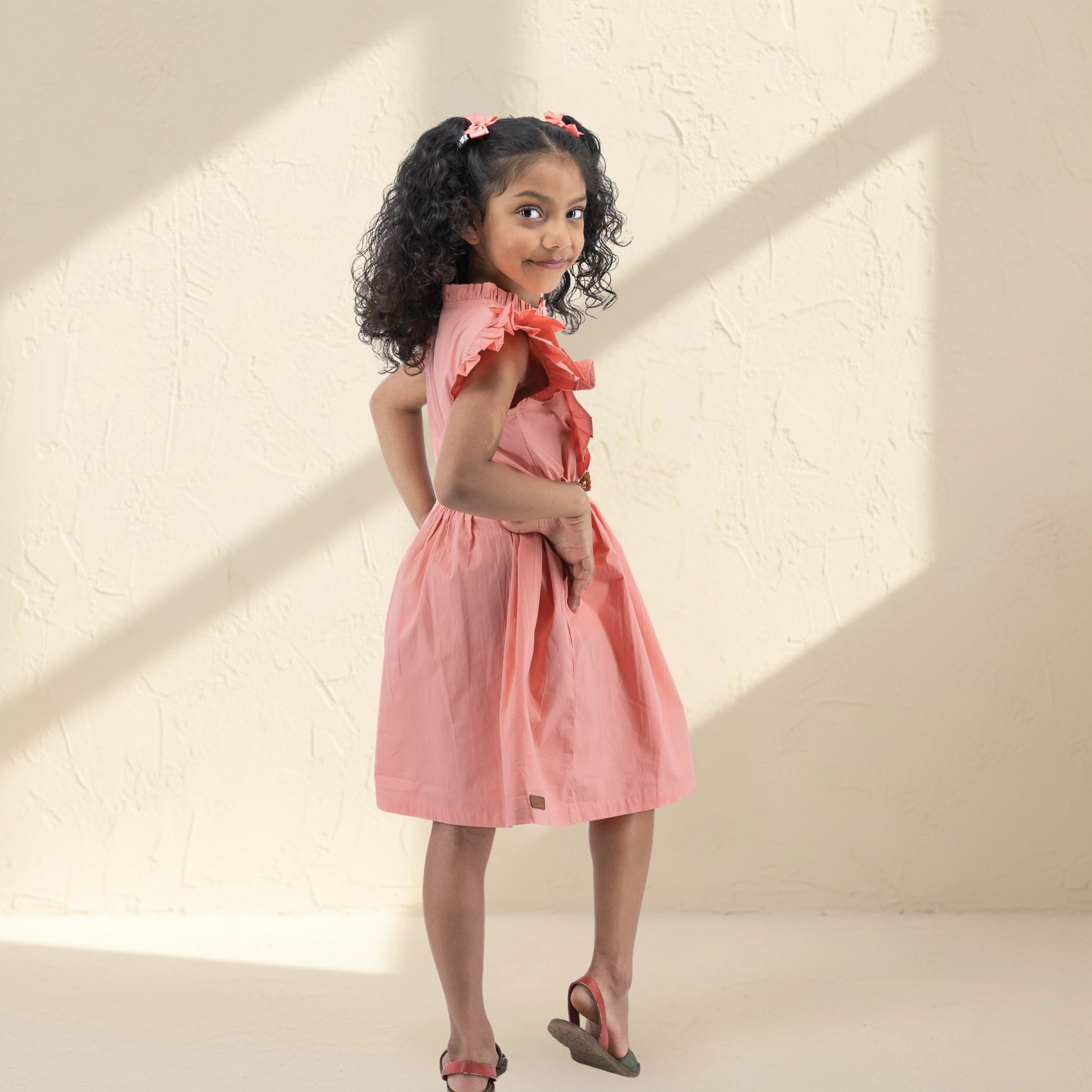 Peach & Cream Cotton Dress for Girls | Karee Sustainable Kidswear Kids Karee