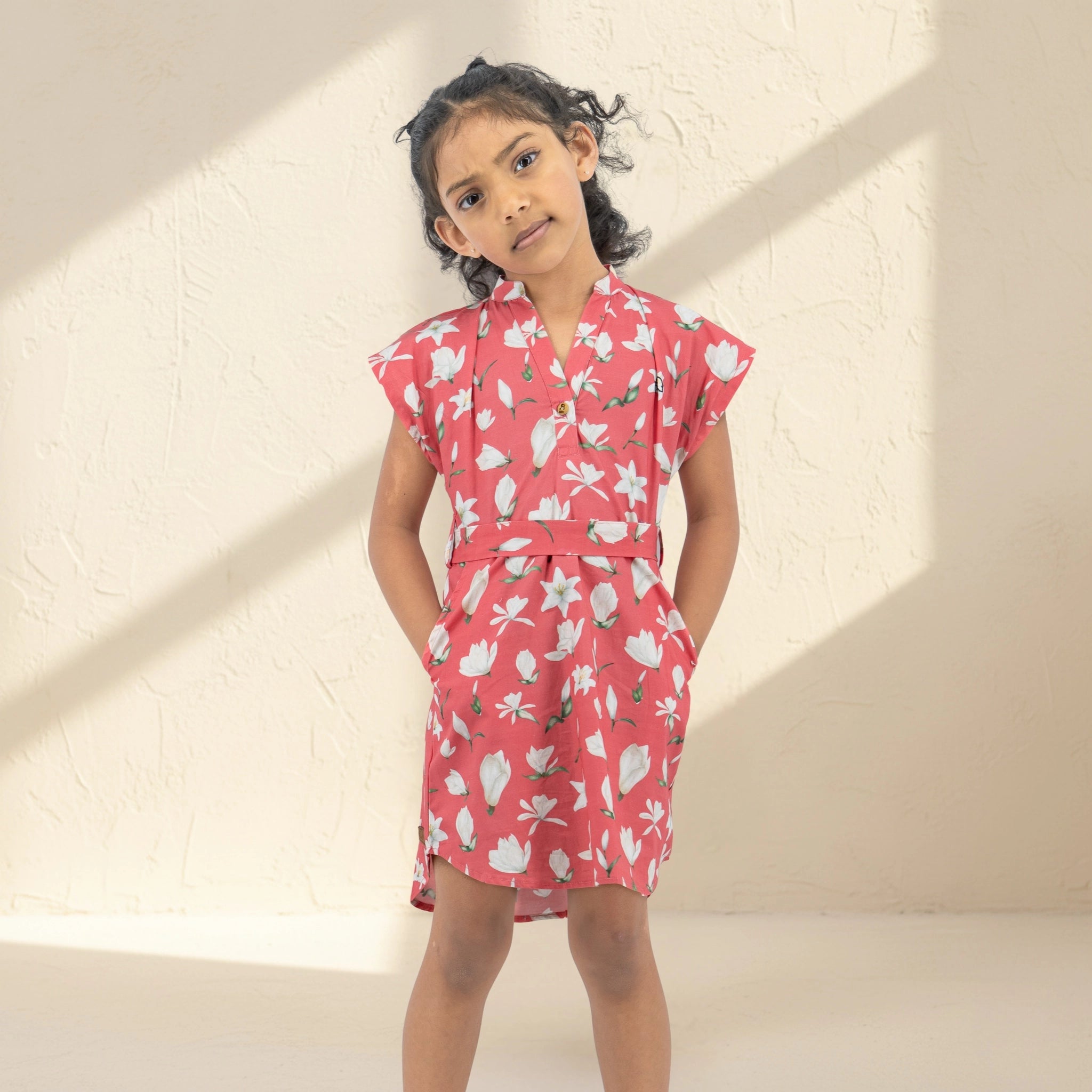 Mineral Red Cotton Shirt Dress for Girls | Karee Sustainable Kidswear Age 6-7 Kids Karee