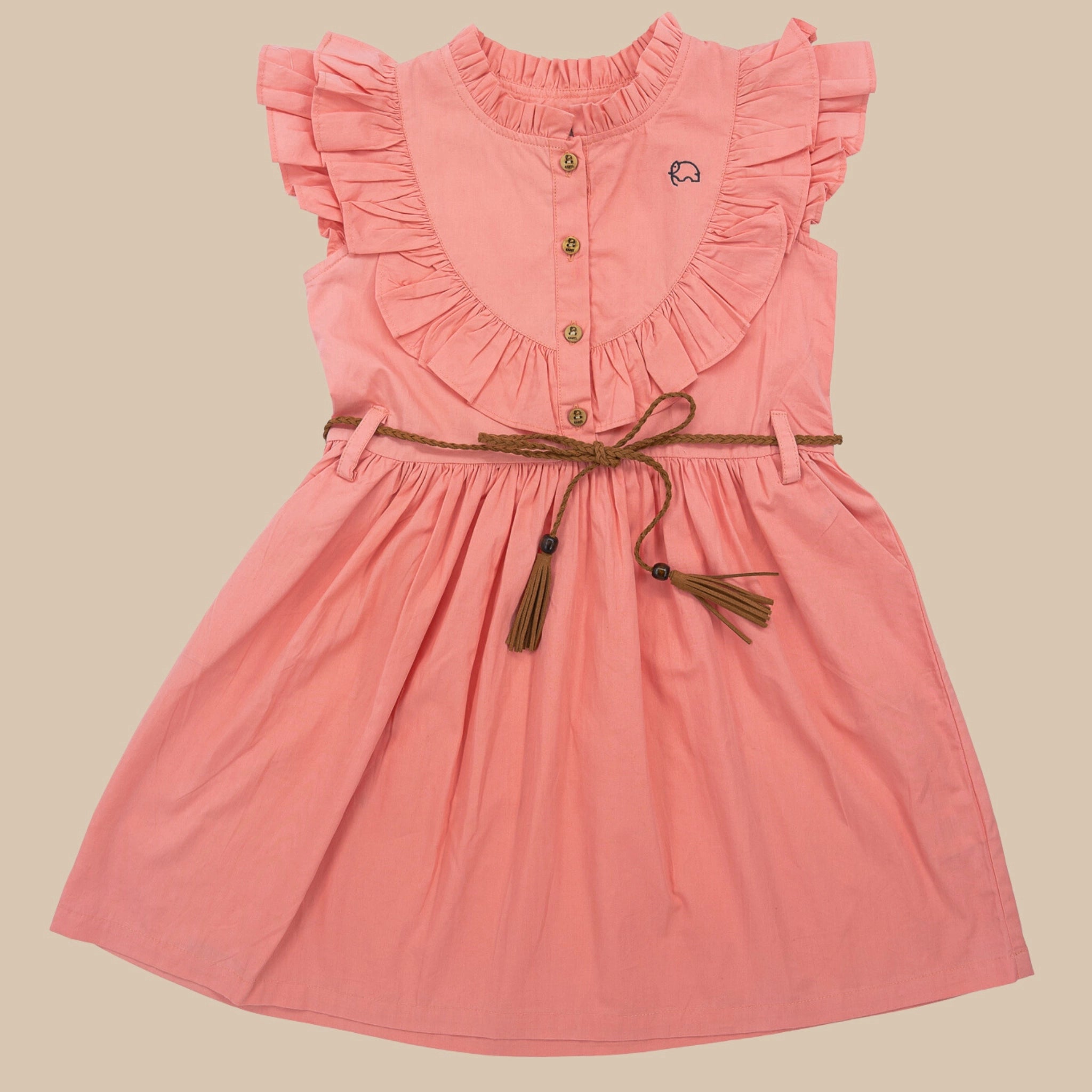 Peach & Cream Cotton Dress for Girls | Karee Sustainable Kidswear Kids Karee