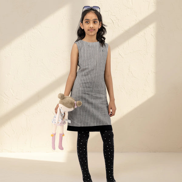 Steel Grey Linen Cotton Frock for Girls | Karee Sustainable Kidswear