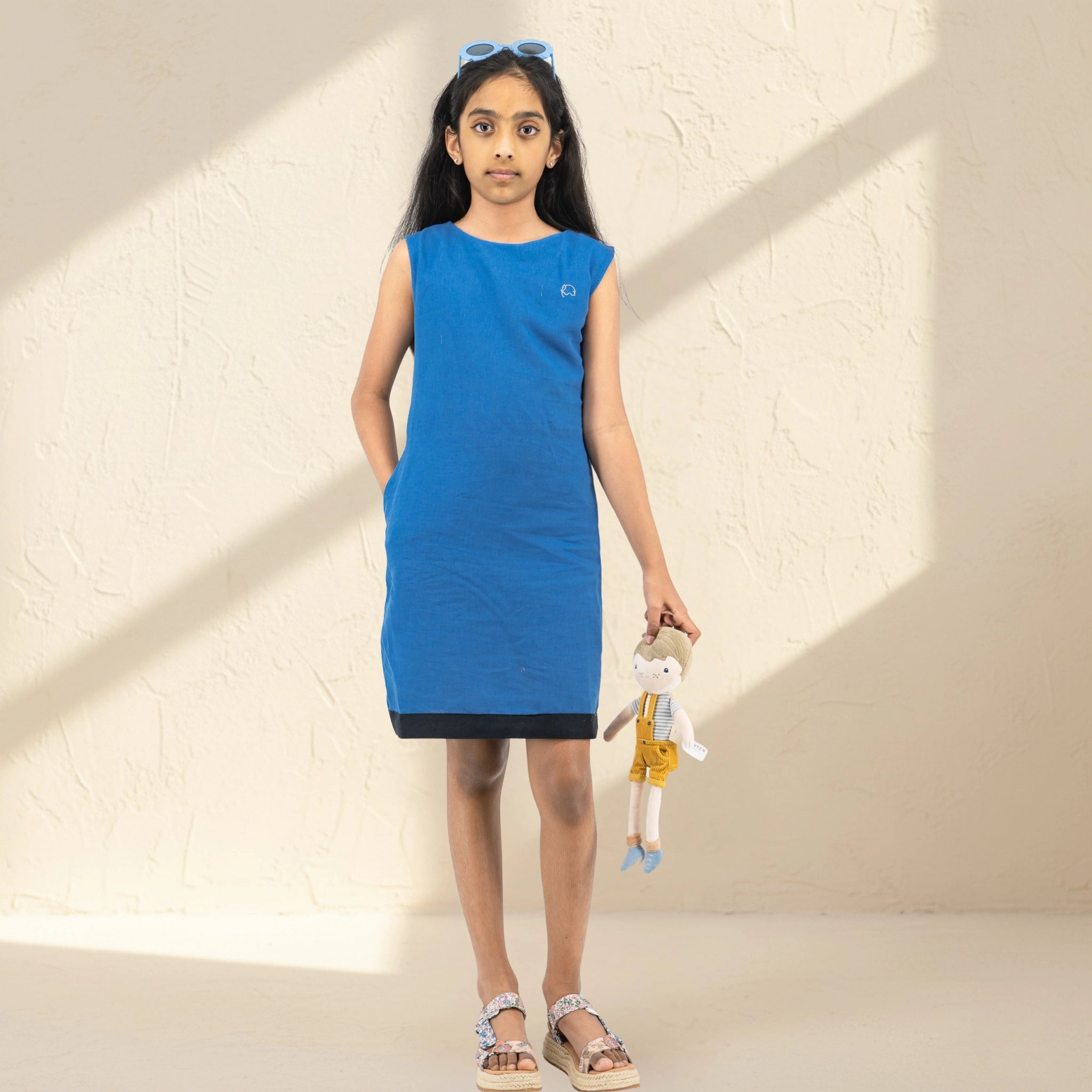 Vallarta Blue Linen Cotton Frock for Girls | Karee Sustainable Kidswear Kids Karee
