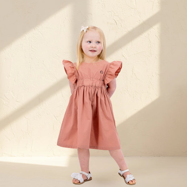 Brick Dust Cotton Dress for Girls | Karee Sustainable Kidswear
