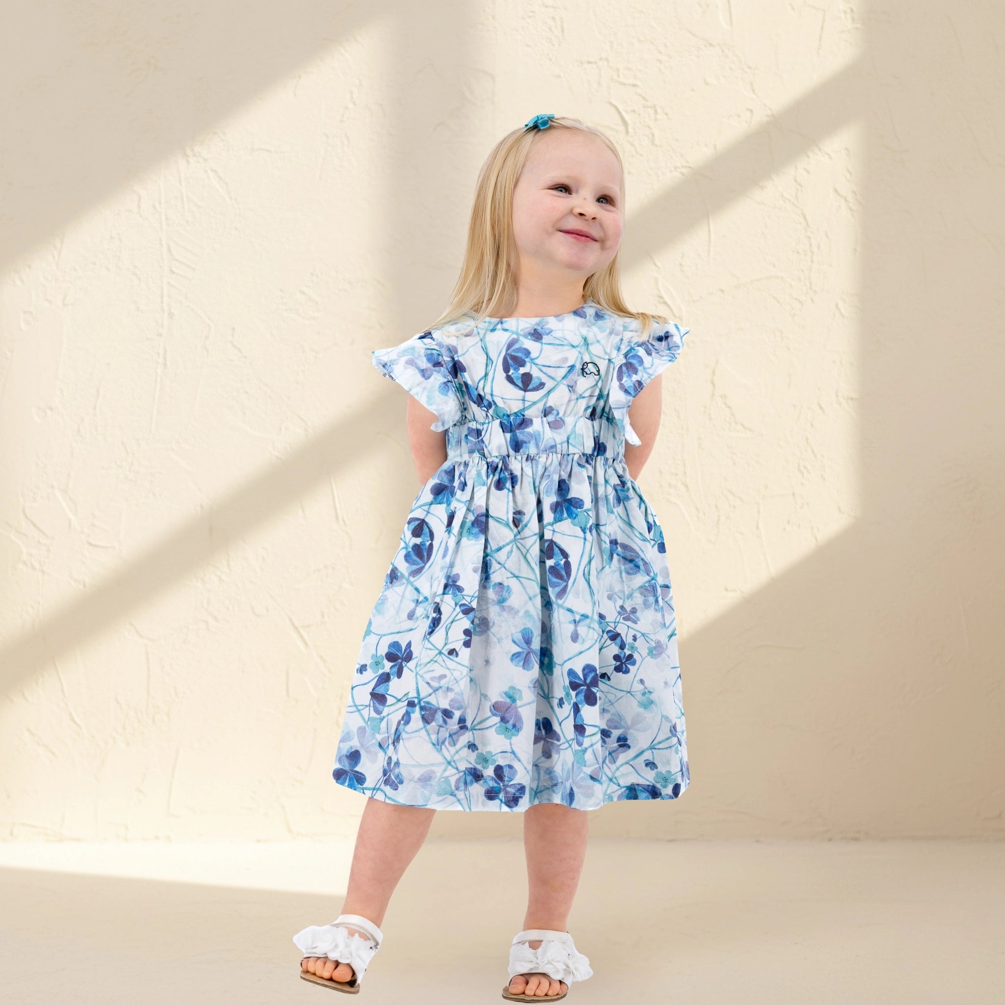 blue cotton floral dress PALMER OFF SHOULDER GOWN