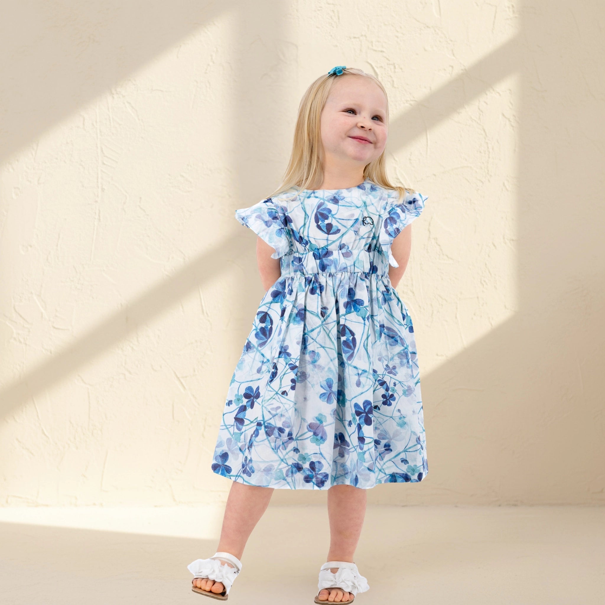 Blue Floral Cotton Dress for Girls | Karee Sustainable Kidswear