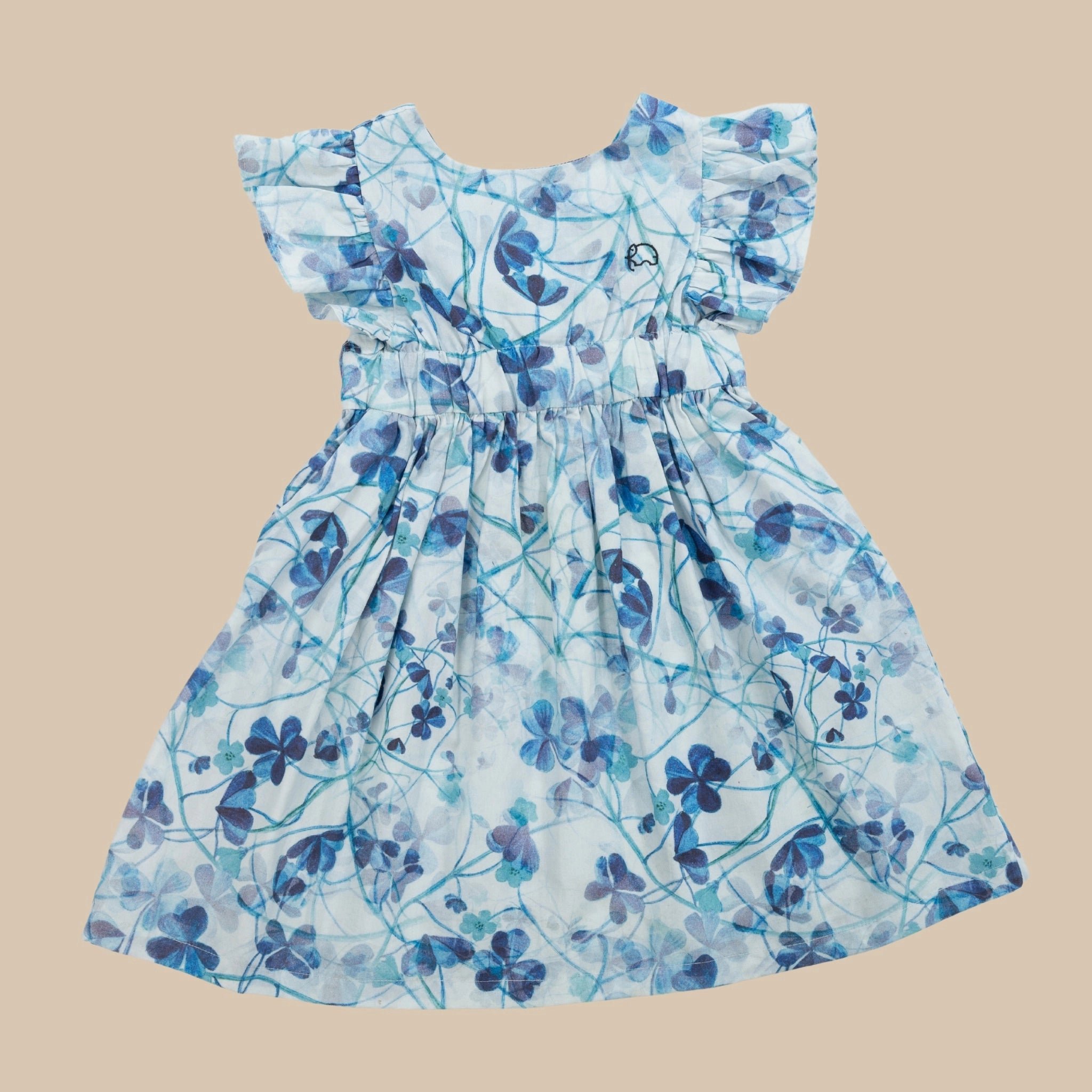 Blue Floral Cotton Dress for Girls