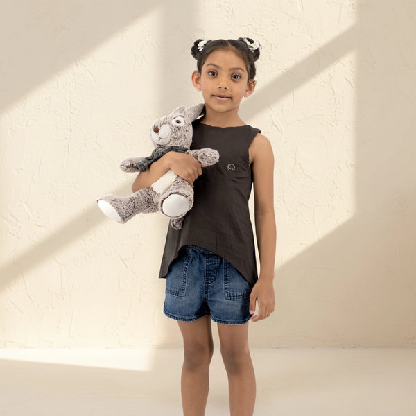 Plum Kitten Cotton Bib Neck Top for Girls | Karee Sustainable Kidswear