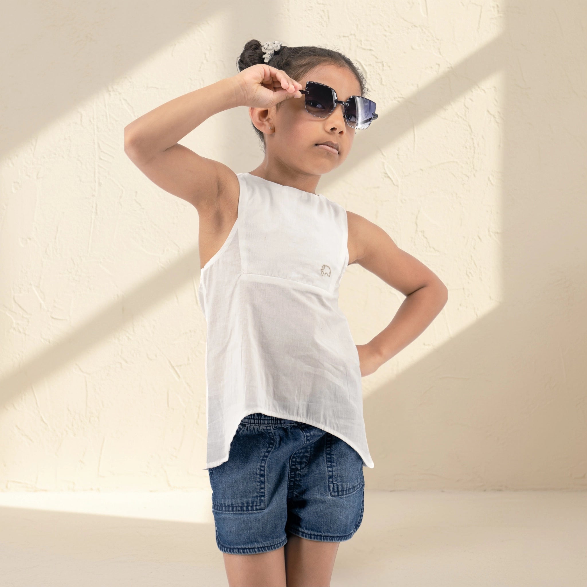 White Cotton Bib Neck Top for Girls | Karee Sustainable Kidswear Kids Karee