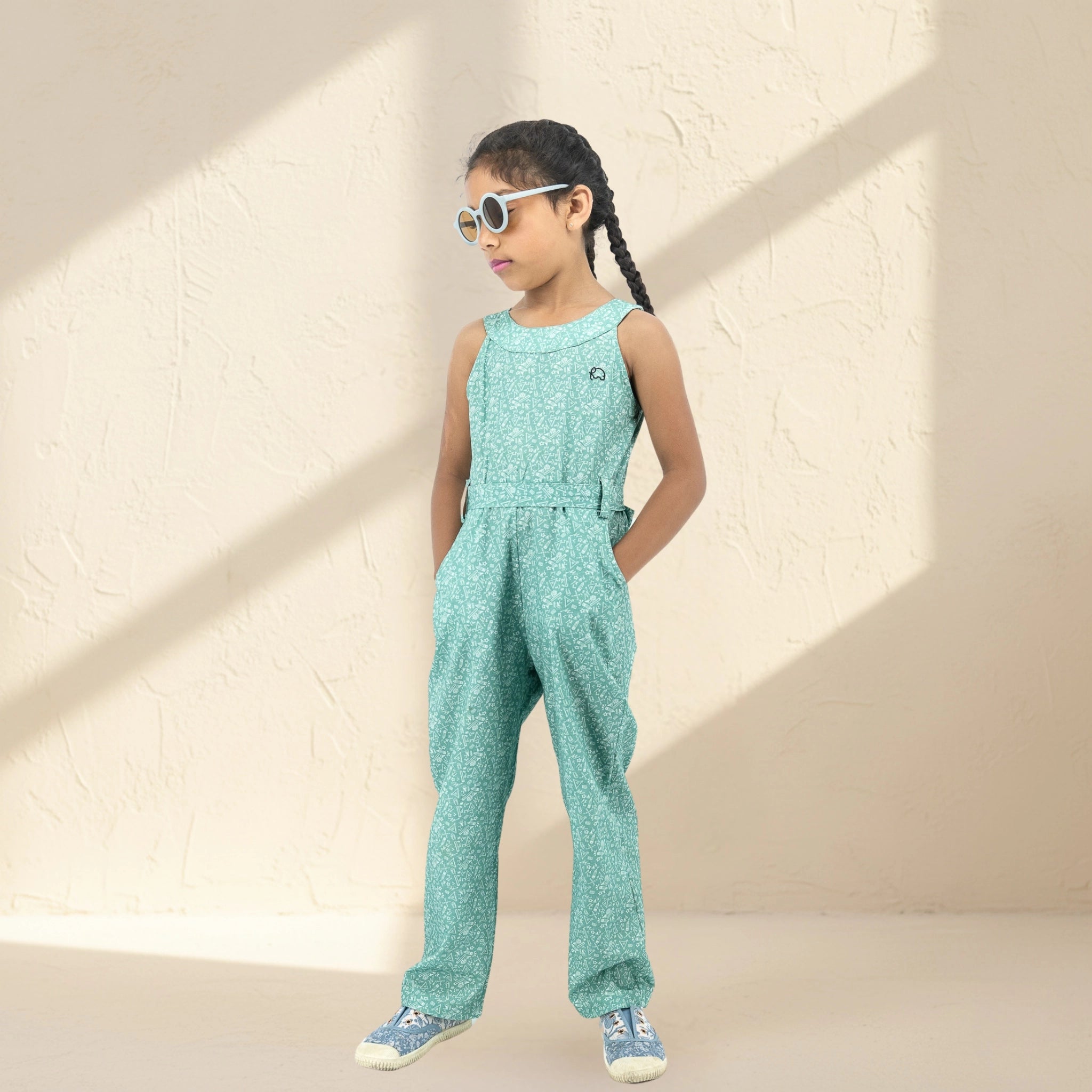 Smoke Green Cotton Jumpsuit for Girls | Karee Sustainable Kidswear Kids Karee