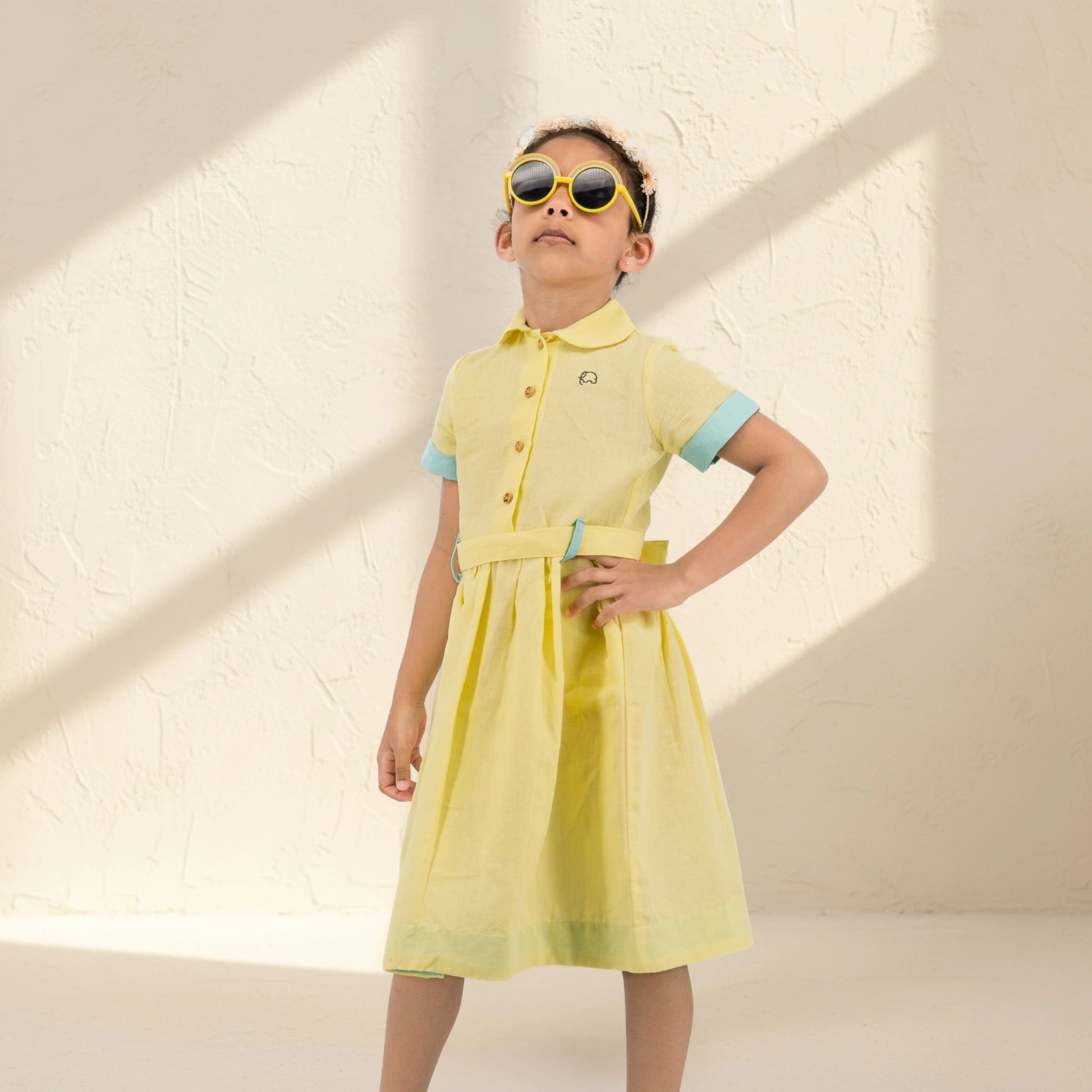 Elfin Yellow Linen Cotton Dress for Girls | Karee Sustainable Kidswear Kids Karee
