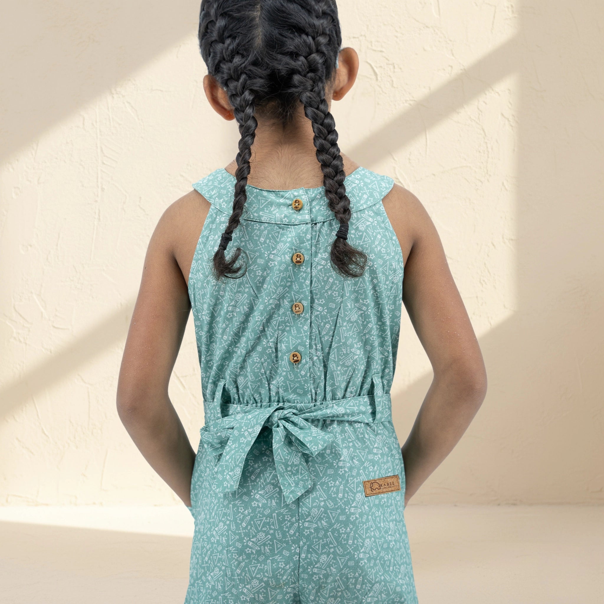 Smoke Green Cotton Jumpsuit for Girls | Karee Sustainable Kidswear Kids Karee