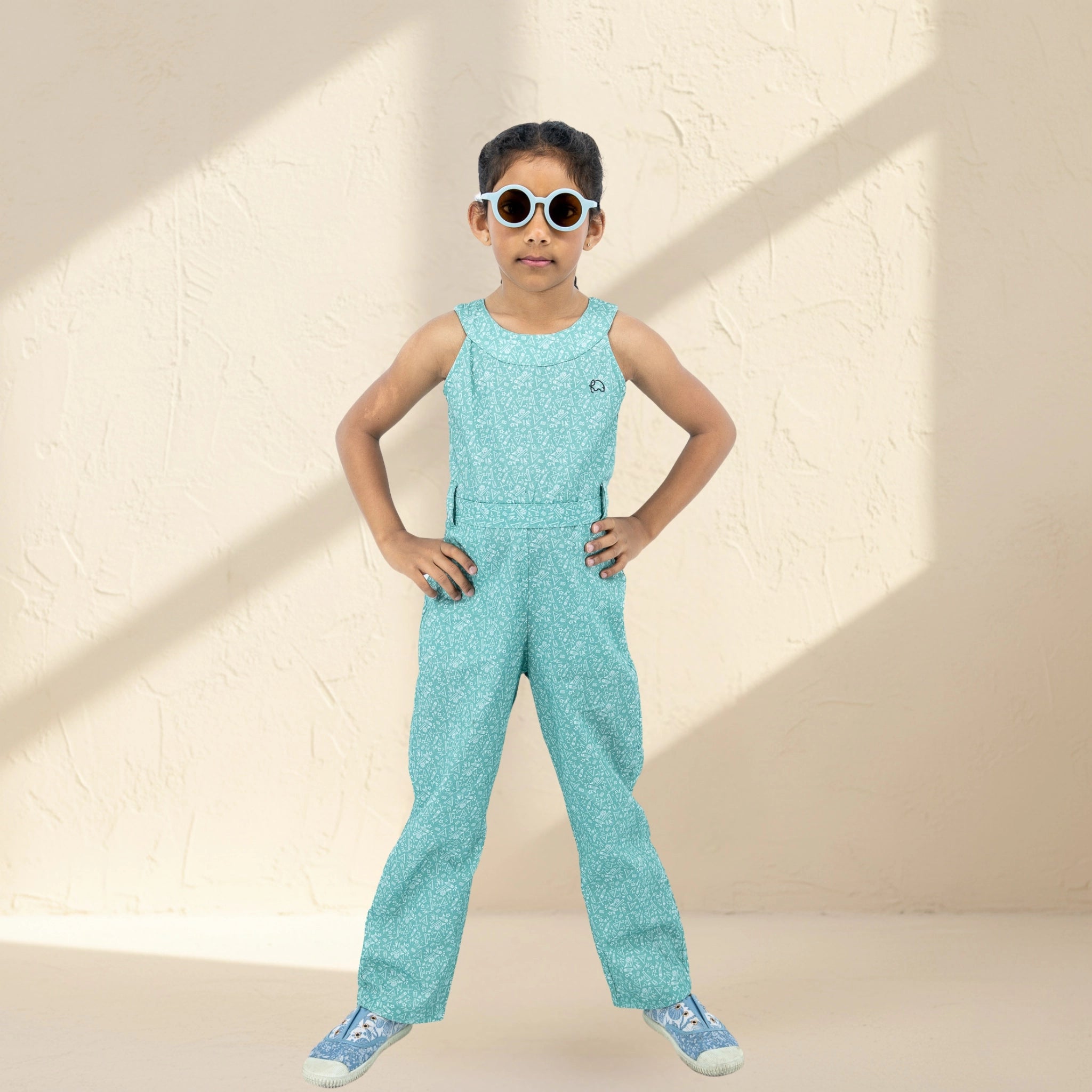 Smoke Green Cotton Jumpsuit for Girls | Karee Sustainable Kidswear