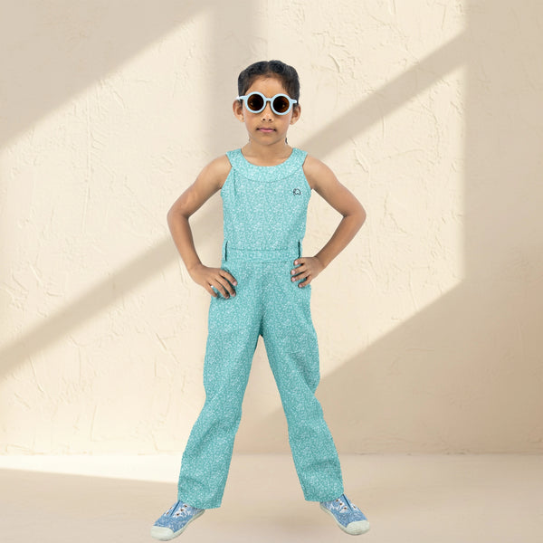 Smoke Green Cotton Jumpsuit for Girls | Karee Sustainable Kidswear