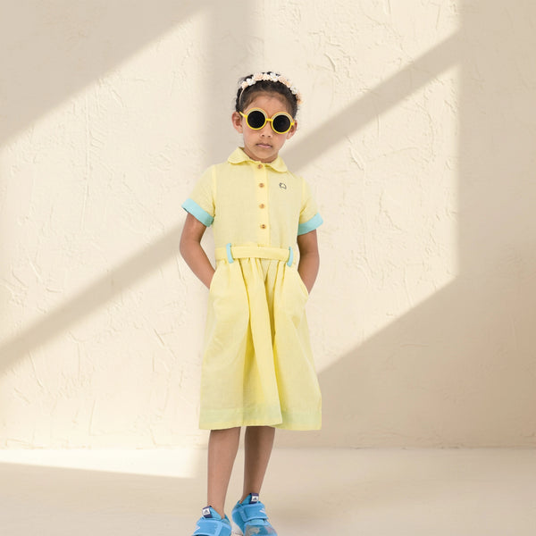 Elfin Yellow Linen Cotton Dress for Girls | Karee Sustainable Kidswear