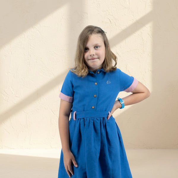 Parisian Blue Linen Dress for Girls | Karee Sustainable Kidswear