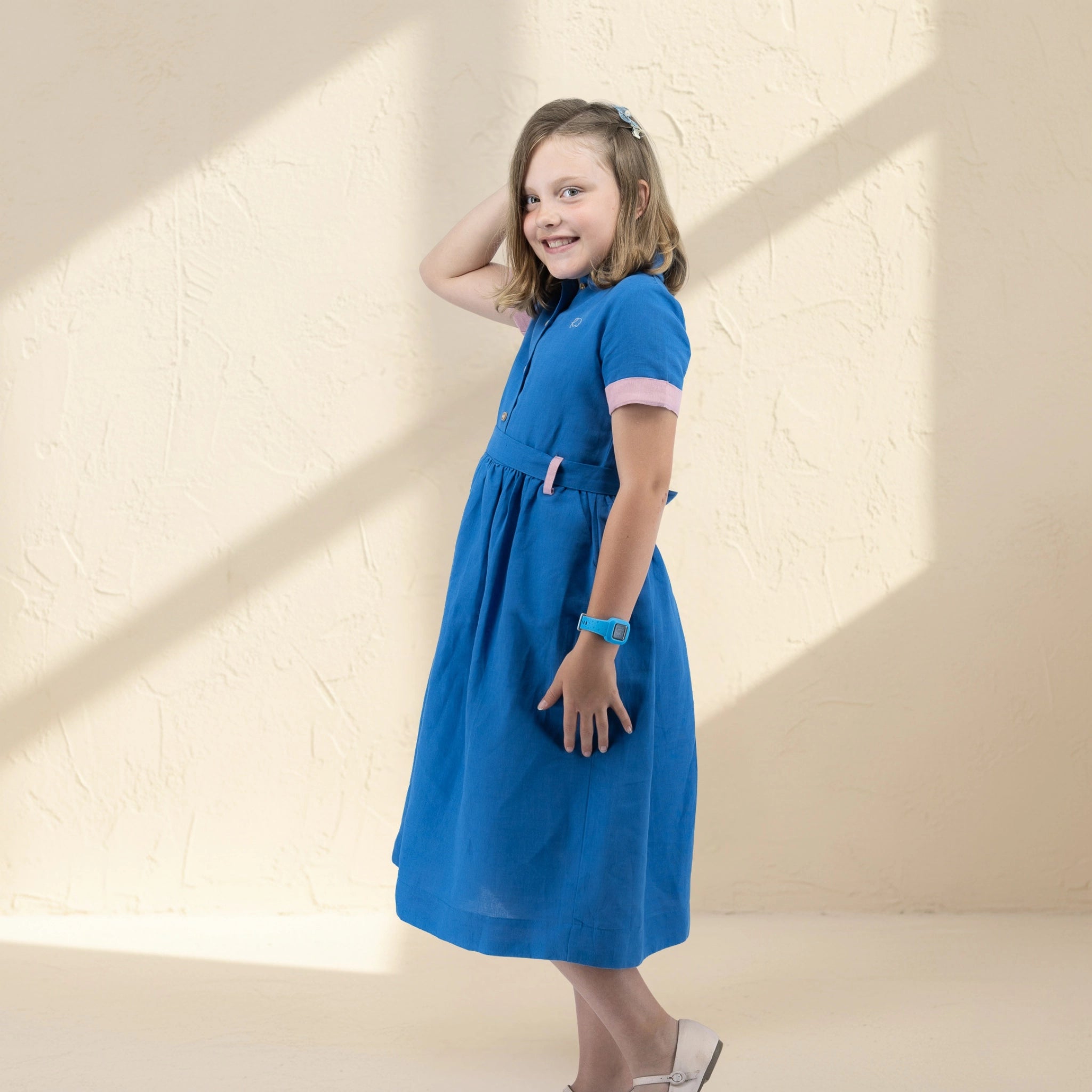 Parisian Blue Linen Dress for Girls | Karee Sustainable Kidswear Kids Karee