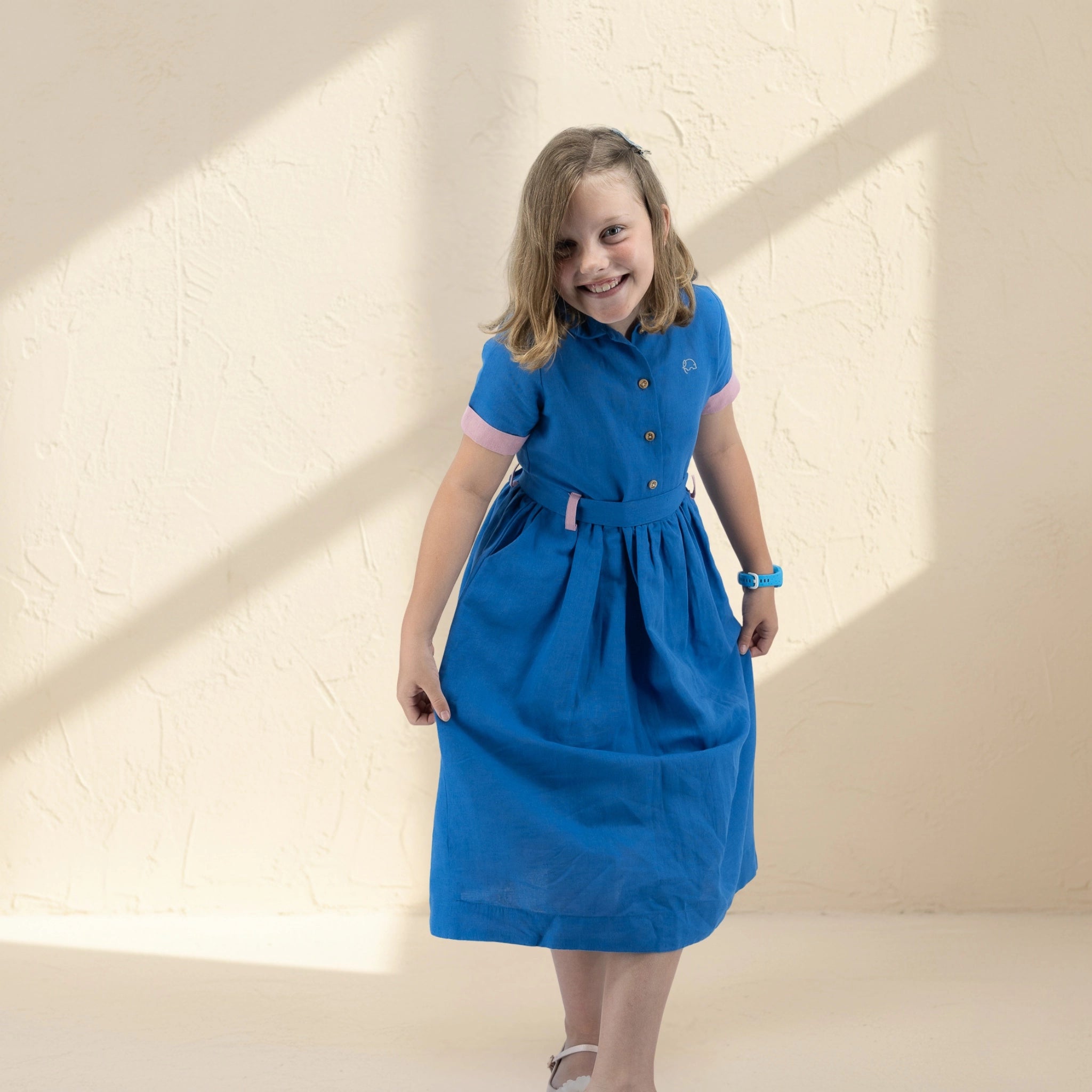 Parisian Blue Linen Dress for Girls | Karee Sustainable Kidswear Kids Karee