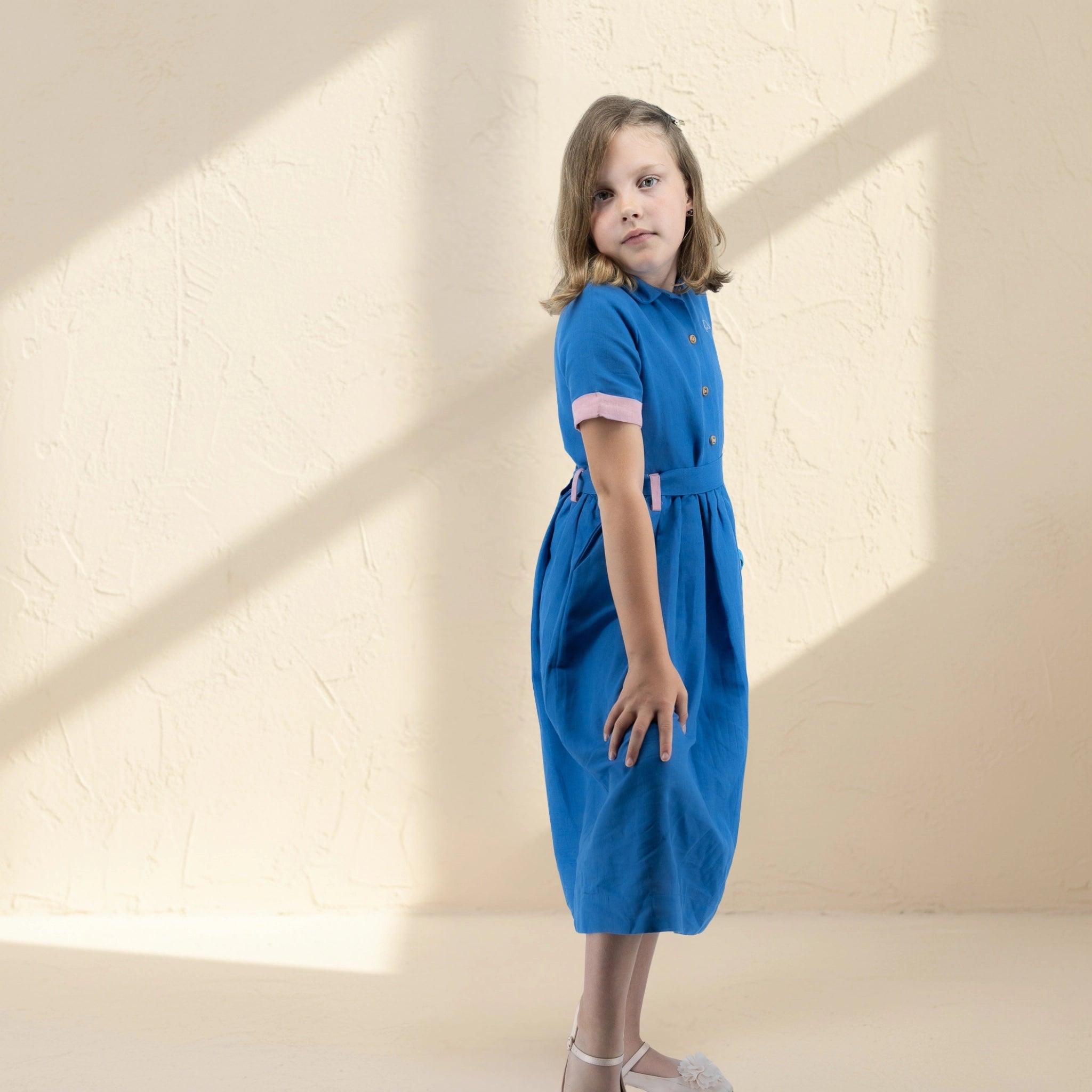 Parisian Blue Linen Dress for Girls | Karee Sustainable Kidswear Kids Karee