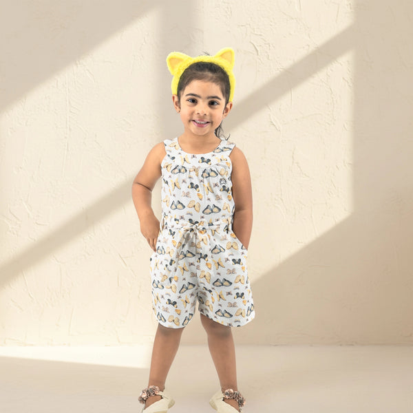 White Cotton Play Suit for Girls | Karee Sustainable Kidswear