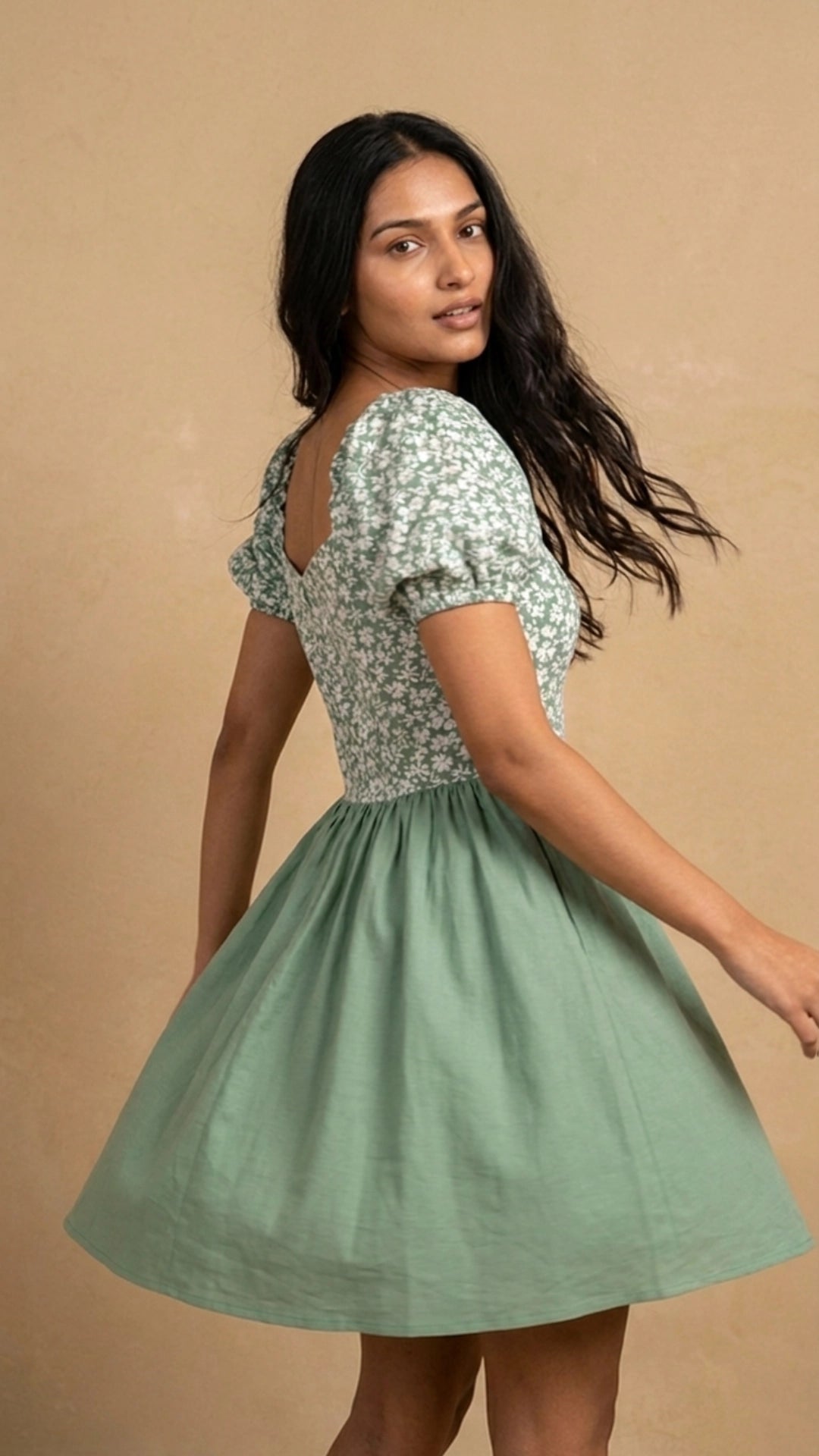 Green Floral Fit and Flare Cotton Linen Dress for Women India | Karee Women Karee