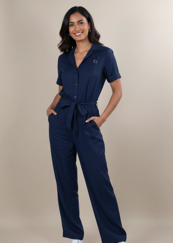 Midnight Blue Elegance Linen Viscose Jumpsuit