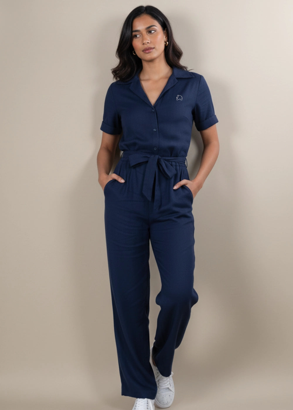 Midnight Blue Elegance Linen Viscose Jumpsuit