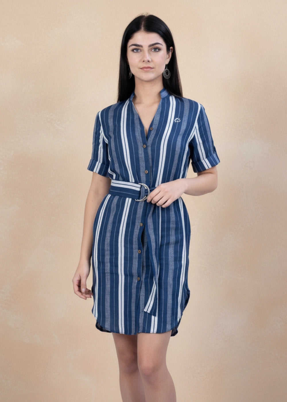 Navy Khadi Linen Shirt Dress Women Karee