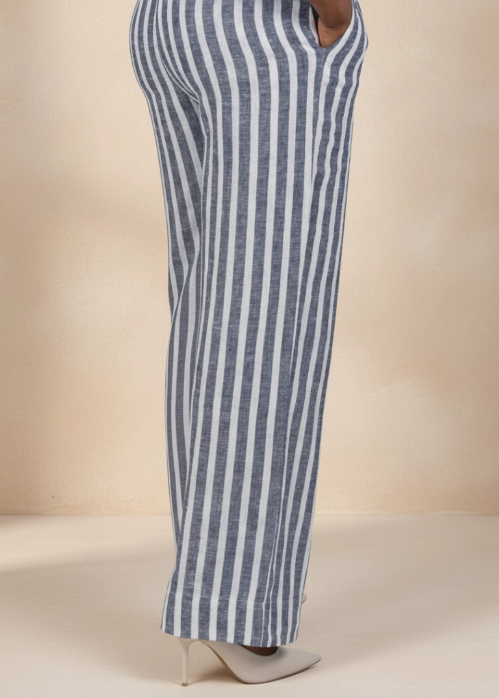 Monochrome Striped Linen Trousers Women Karee