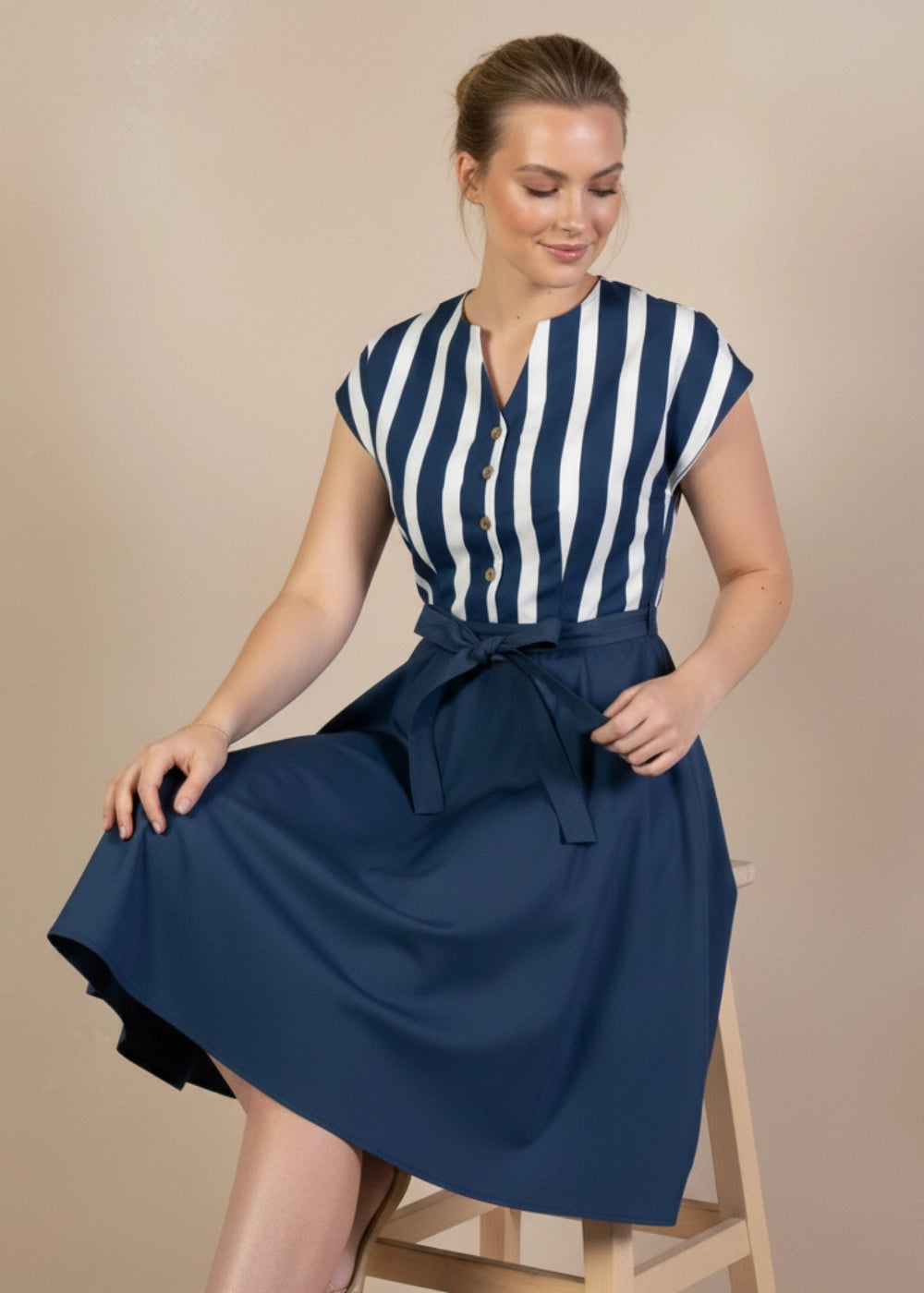 denim midi dress india Denim Blue White Contrast Cotton Midi Dress for Women India