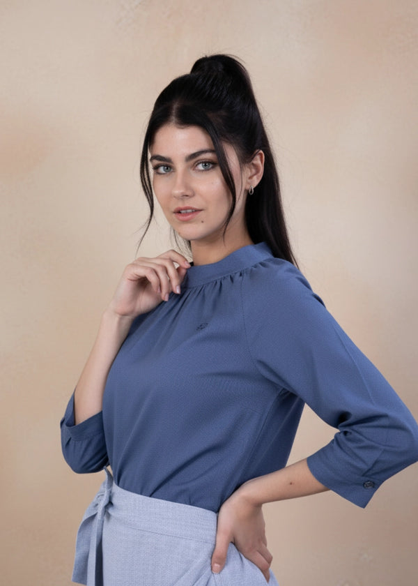 Bio Blue 3/4 Sleeve Linen Top